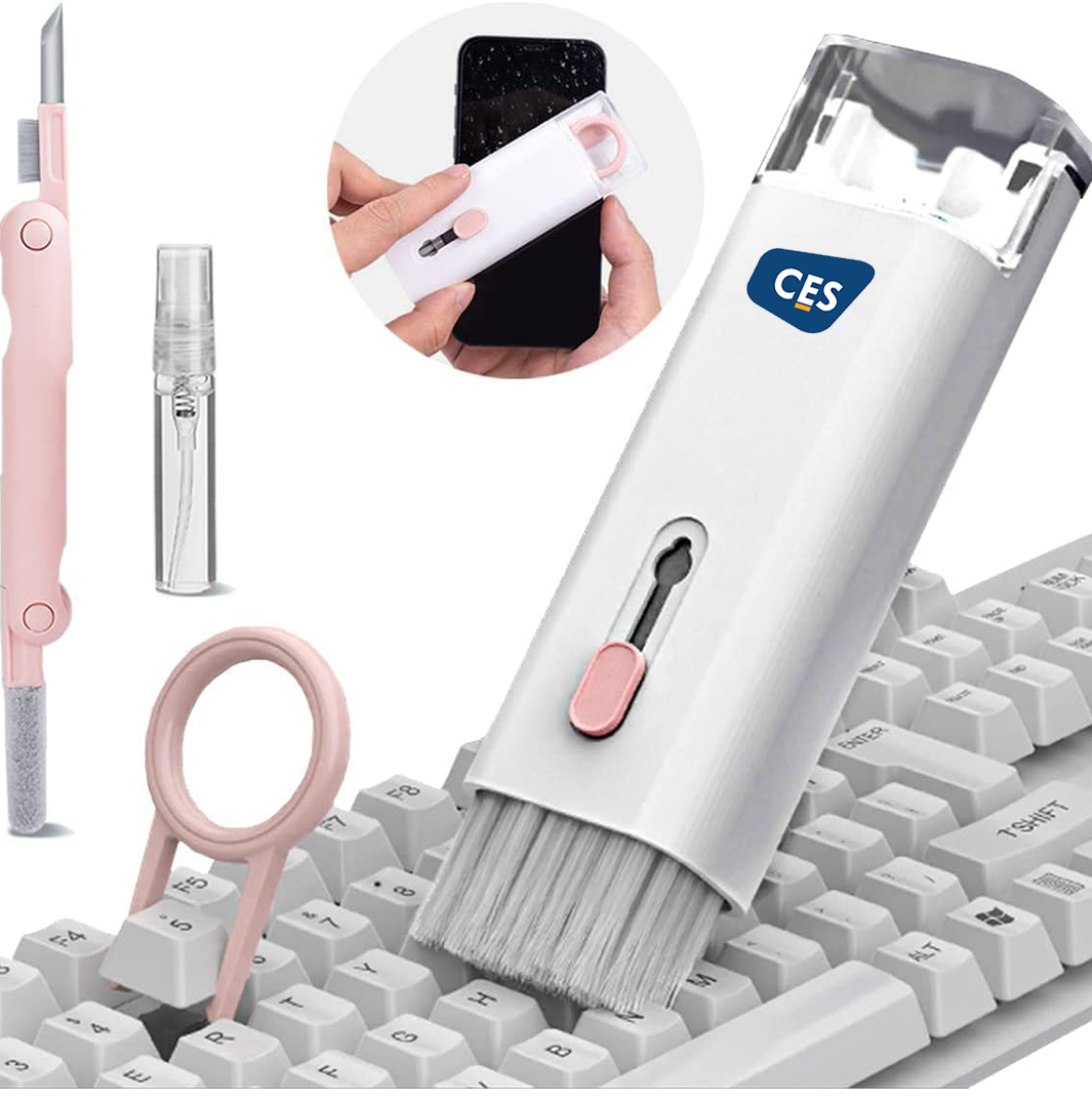 7 in 1 Keyboard Cleaning Brush Kit, Multifunctional Keyboard Earphone Cleaner Tools with Flannel Sponge, Spray Bottle, Keycap Buckle, High-Density Brush and Cleaning Pen
