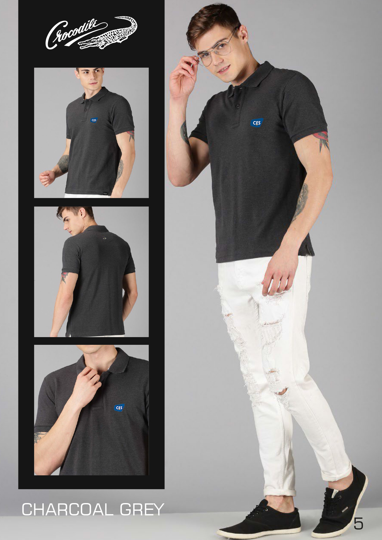 Dark Grey Crocodile Polo Shirt