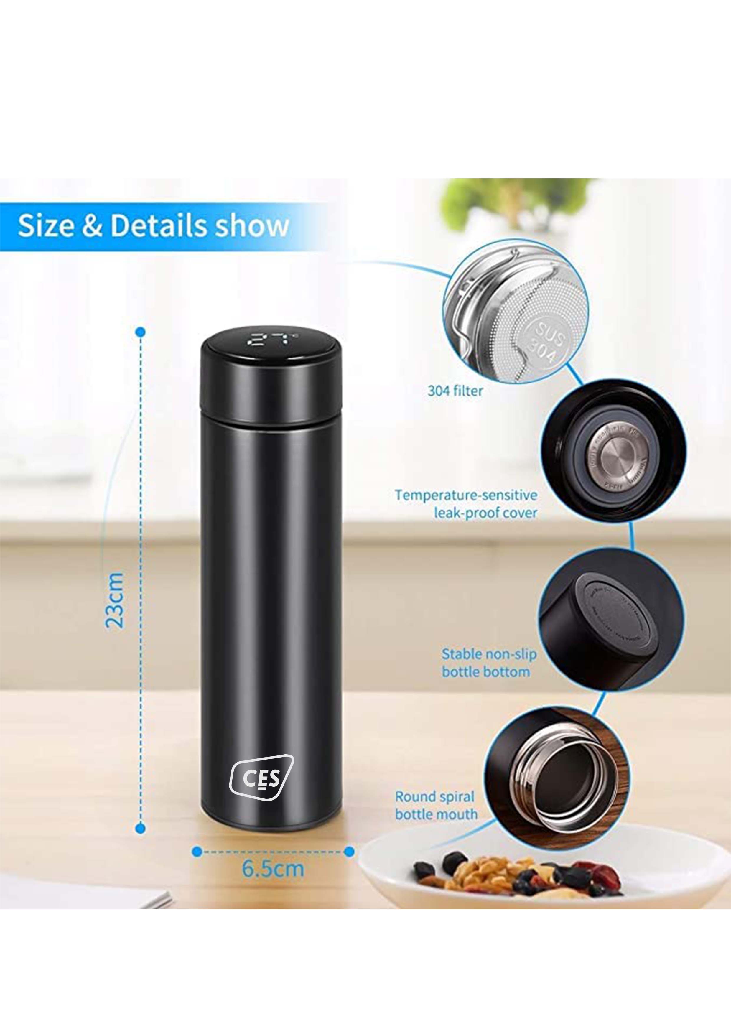 Black Thermal Insulated Water Bottle