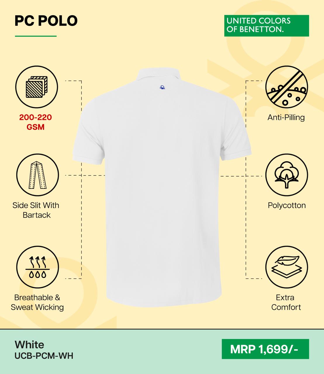 BENETTON - UCB- MEN'S PC POLO - UCB-PCM-WH (WHITE)