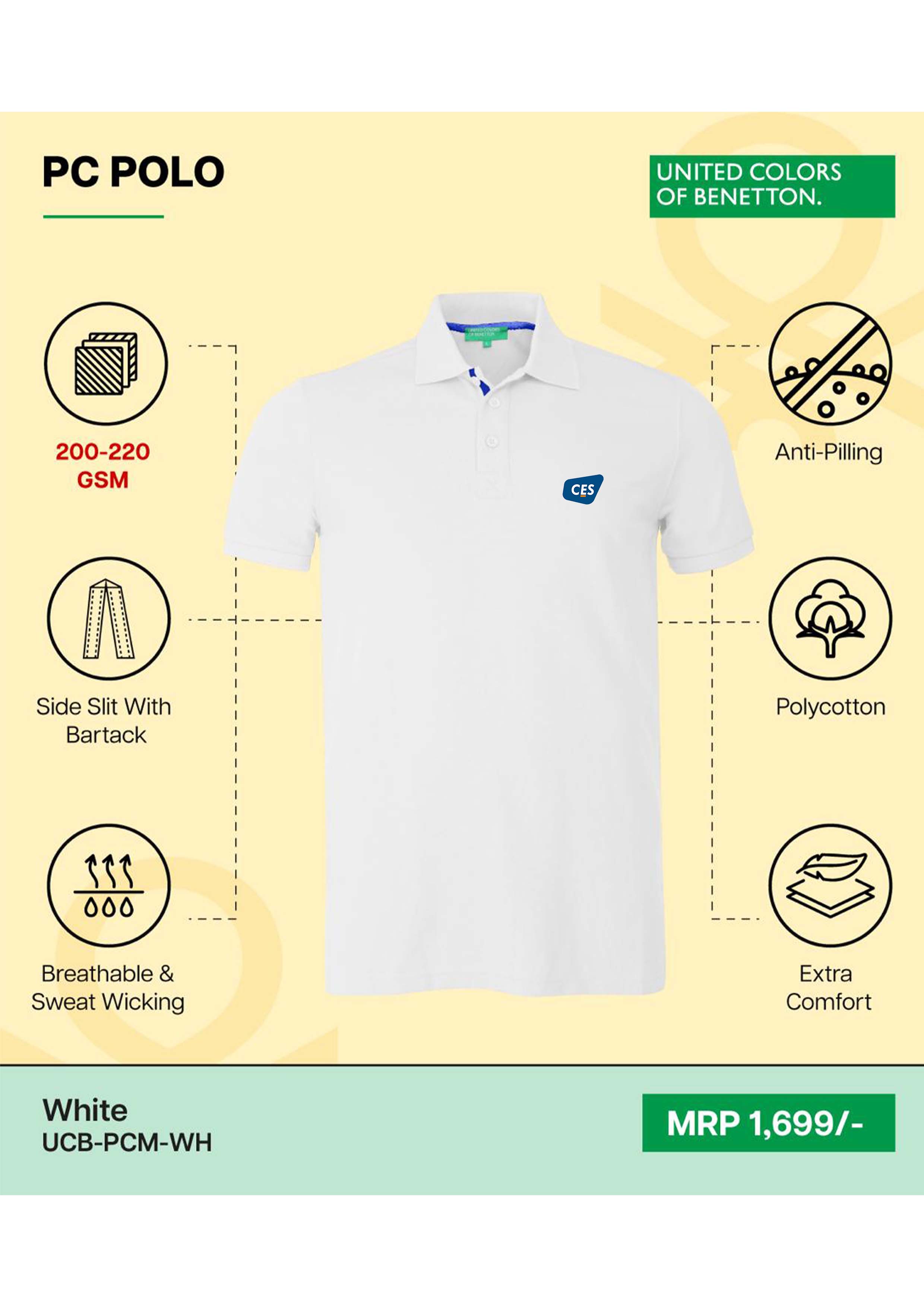 BENETTON - UCB- MEN'S PC POLO - UCB-PCM-WH (WHITE)