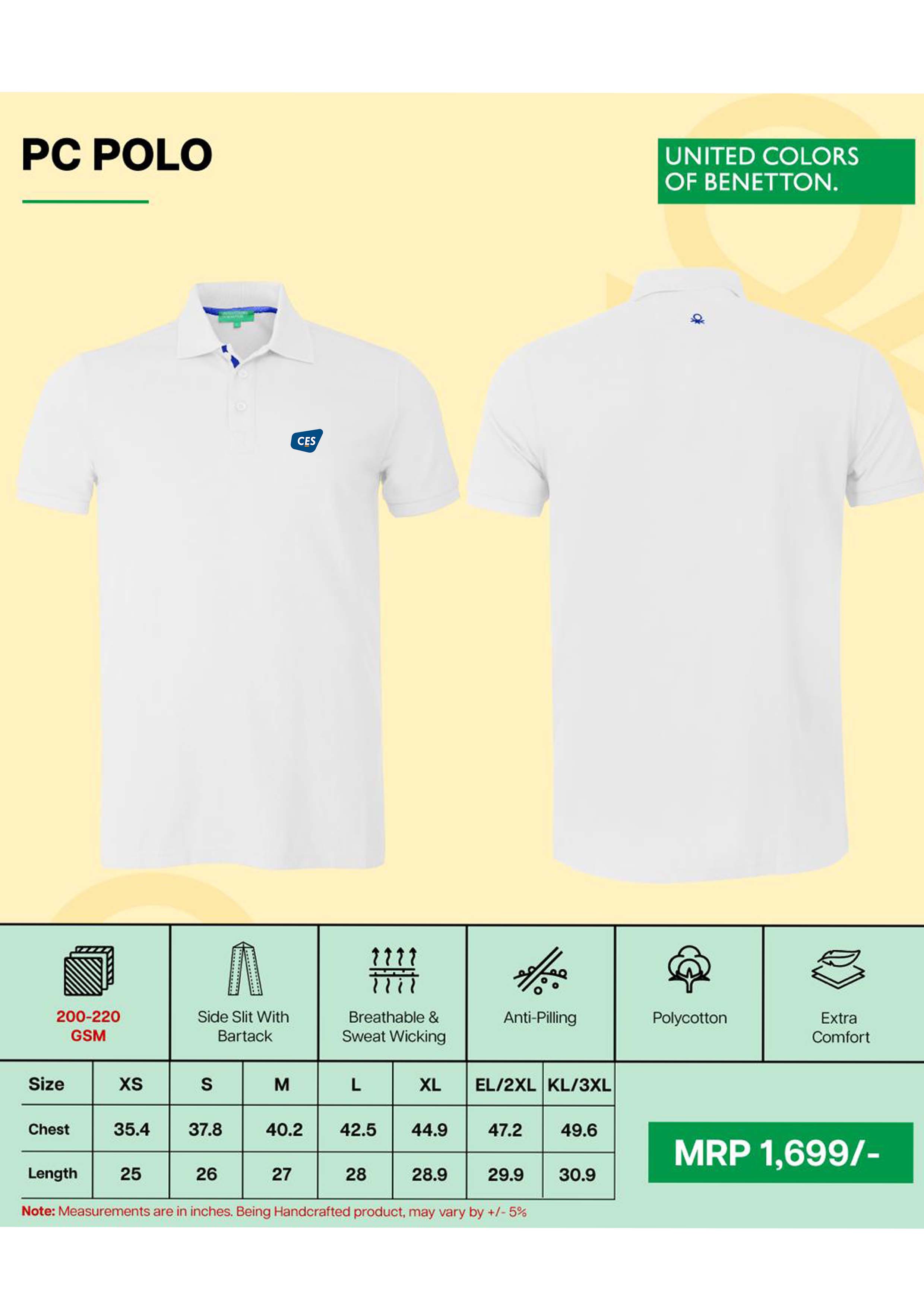 BENETTON - UCB- MEN'S PC POLO - UCB-PCM-WH (WHITE)