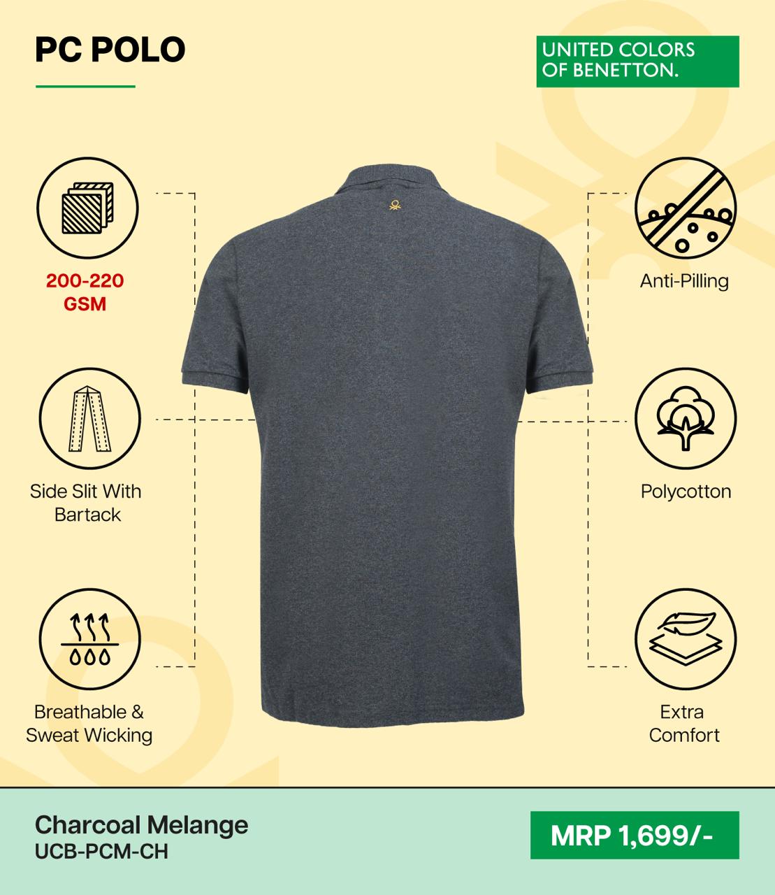 BENETTON - UCB- MEN'S PC POLO - UCB-PCM-CH CHARCOAL MELANGE