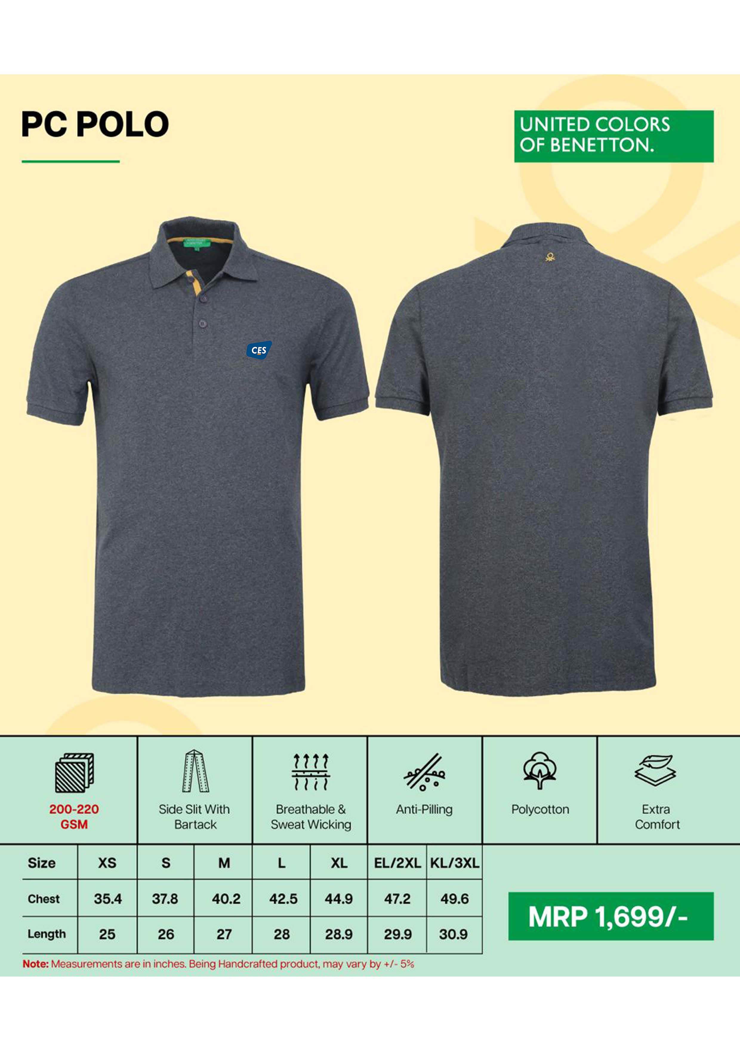 BENETTON - UCB- MEN'S PC POLO - UCB-PCM-CH CHARCOAL MELANGE