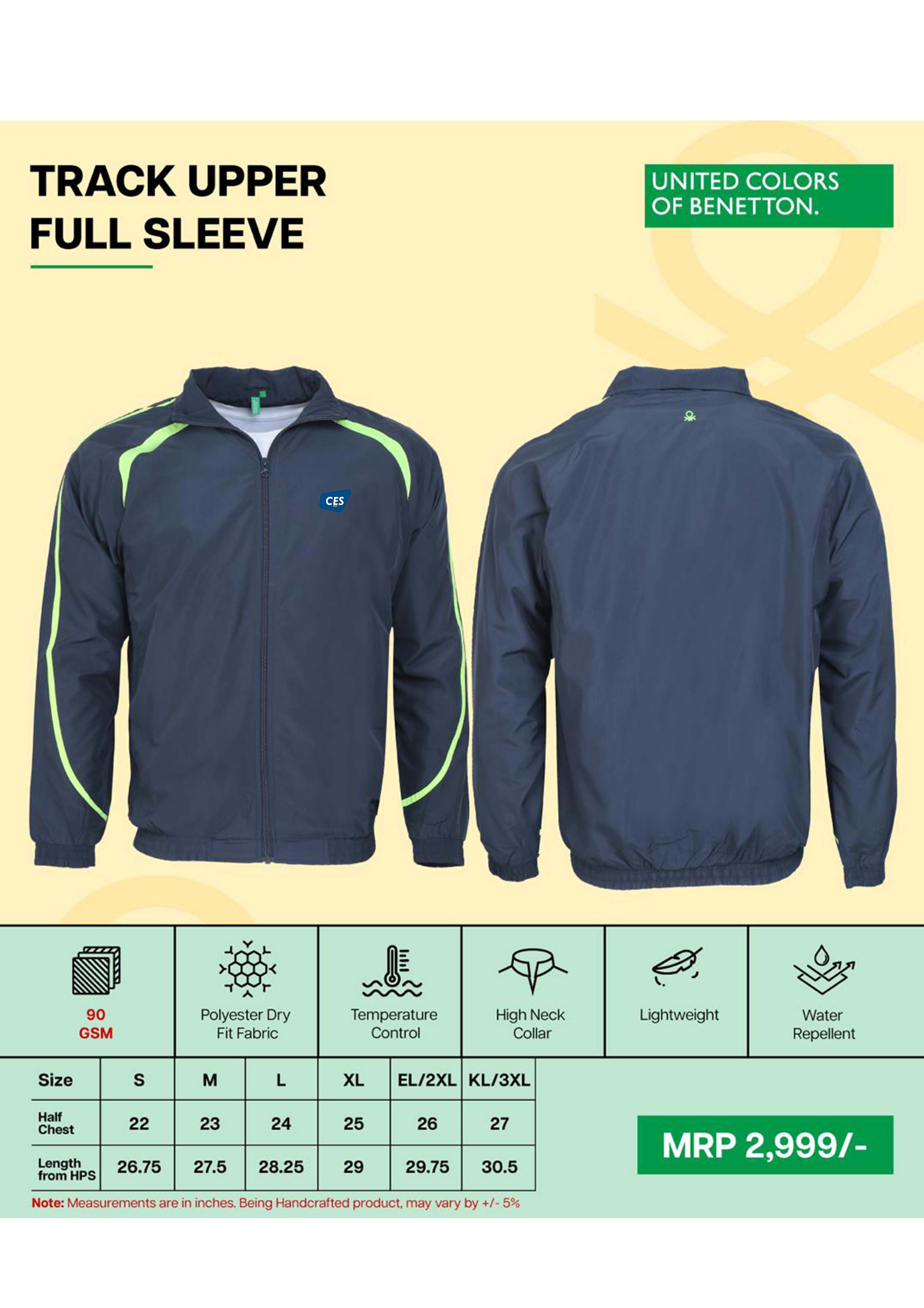 BENETTON - UCB- TRACK UPPER - UCB-TU-BU-FGRE (NAVY BLUE WITH FLUORESCENT GREEN)