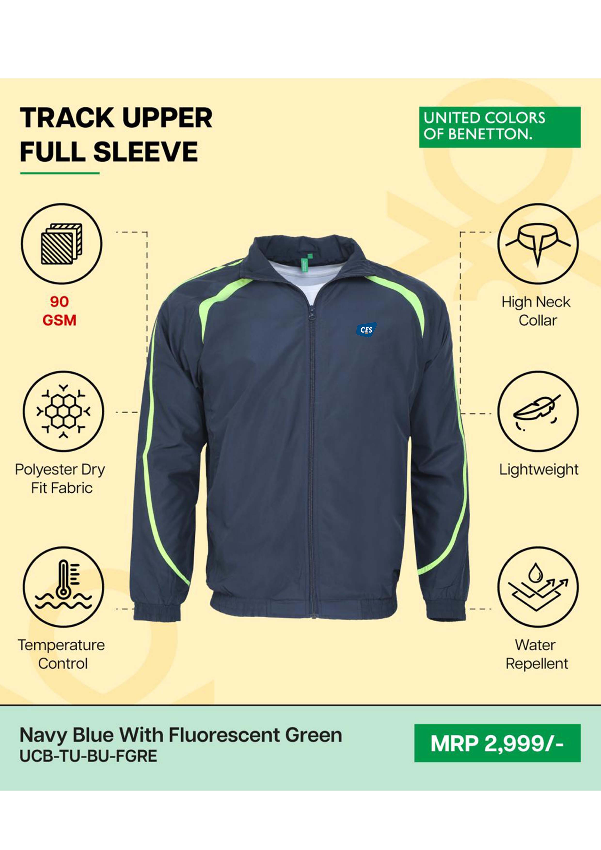 BENETTON - UCB- TRACK UPPER - UCB-TU-BU-FGRE (NAVY BLUE WITH FLUORESCENT GREEN)
