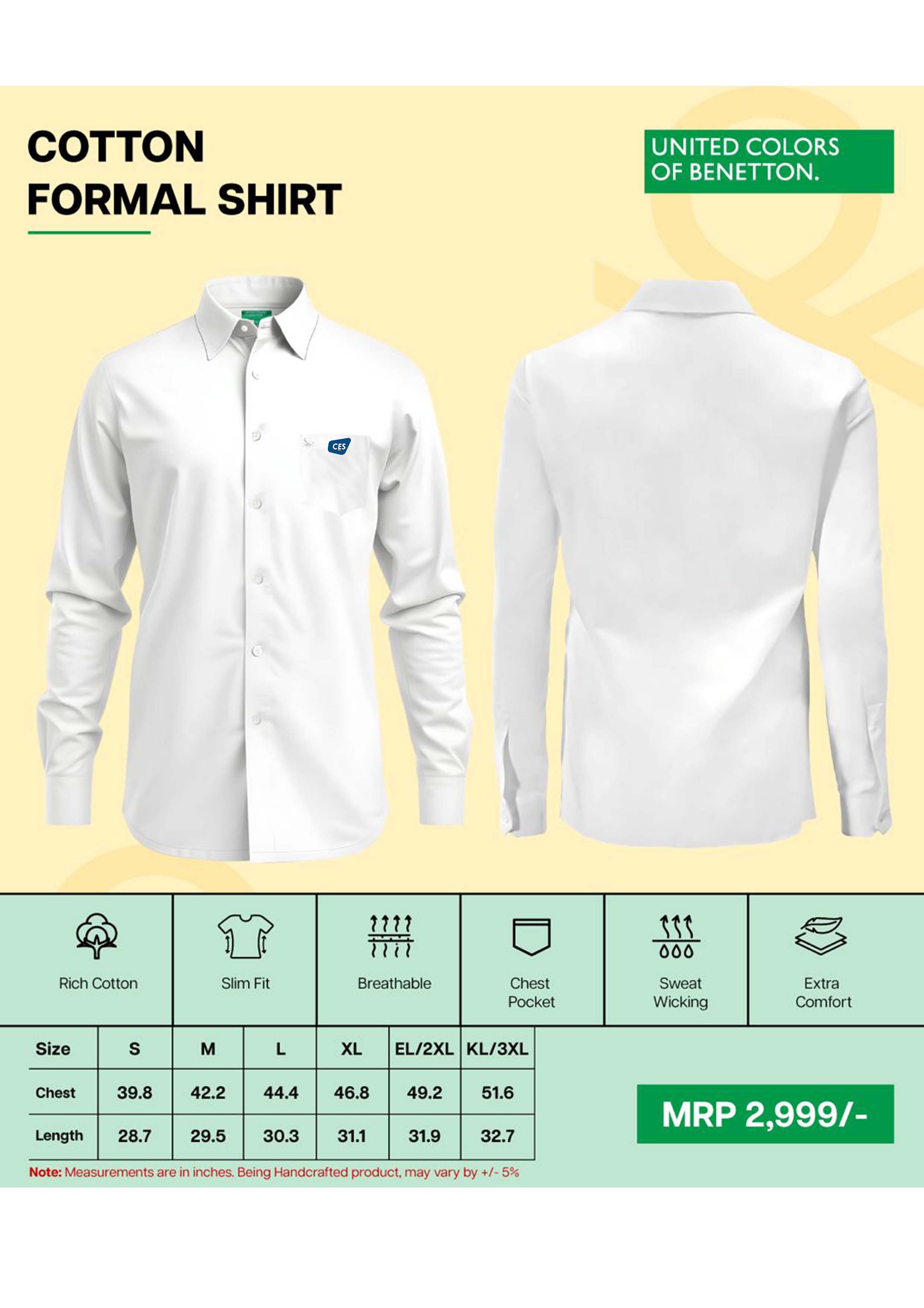 BENETTON - UCB- FORMAL SHIRT - UCB-FS-WH (WHITE)