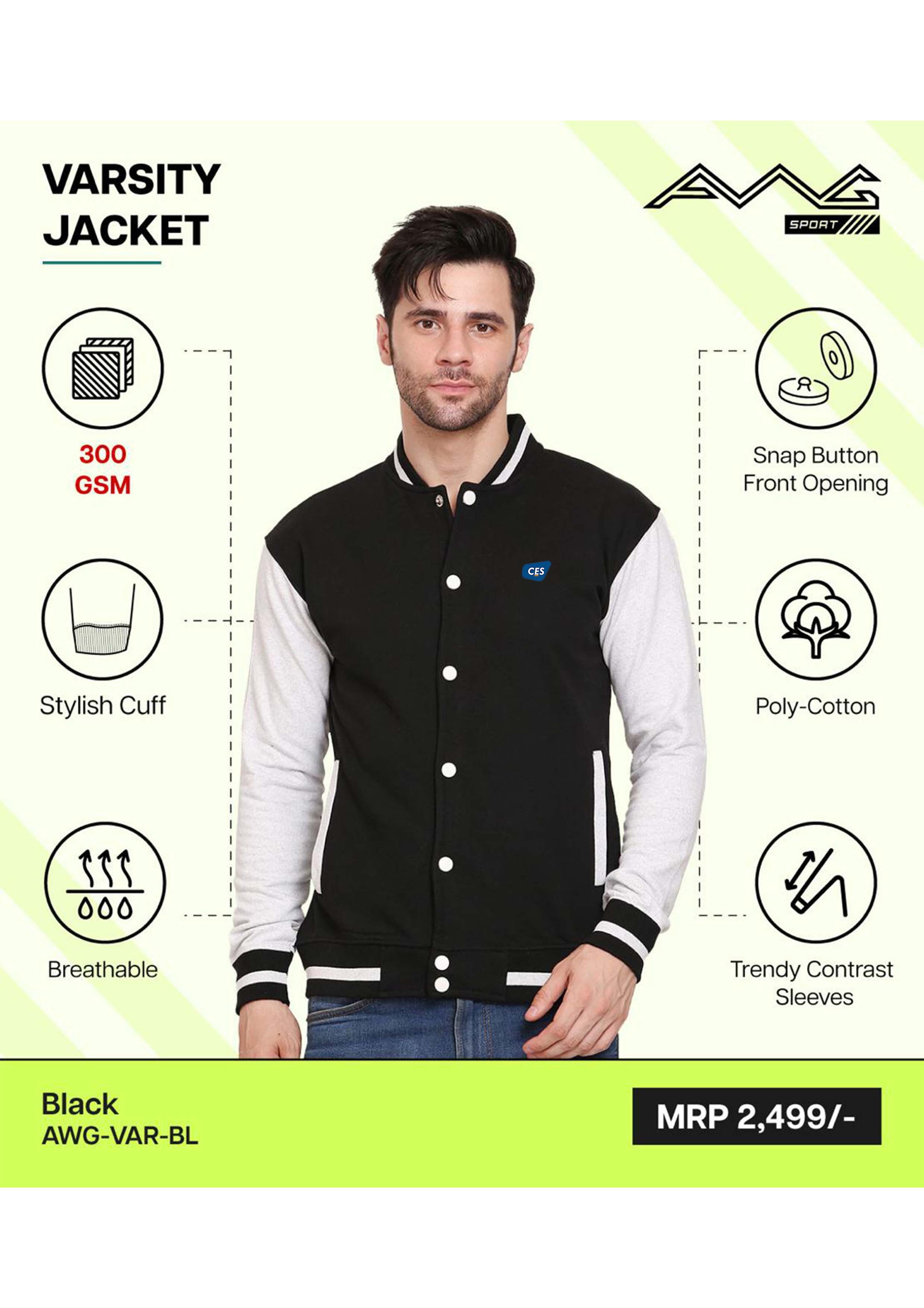 JACKETS - AWG - VARSITY JACKET - AWG-VAR-BL (BLACK)