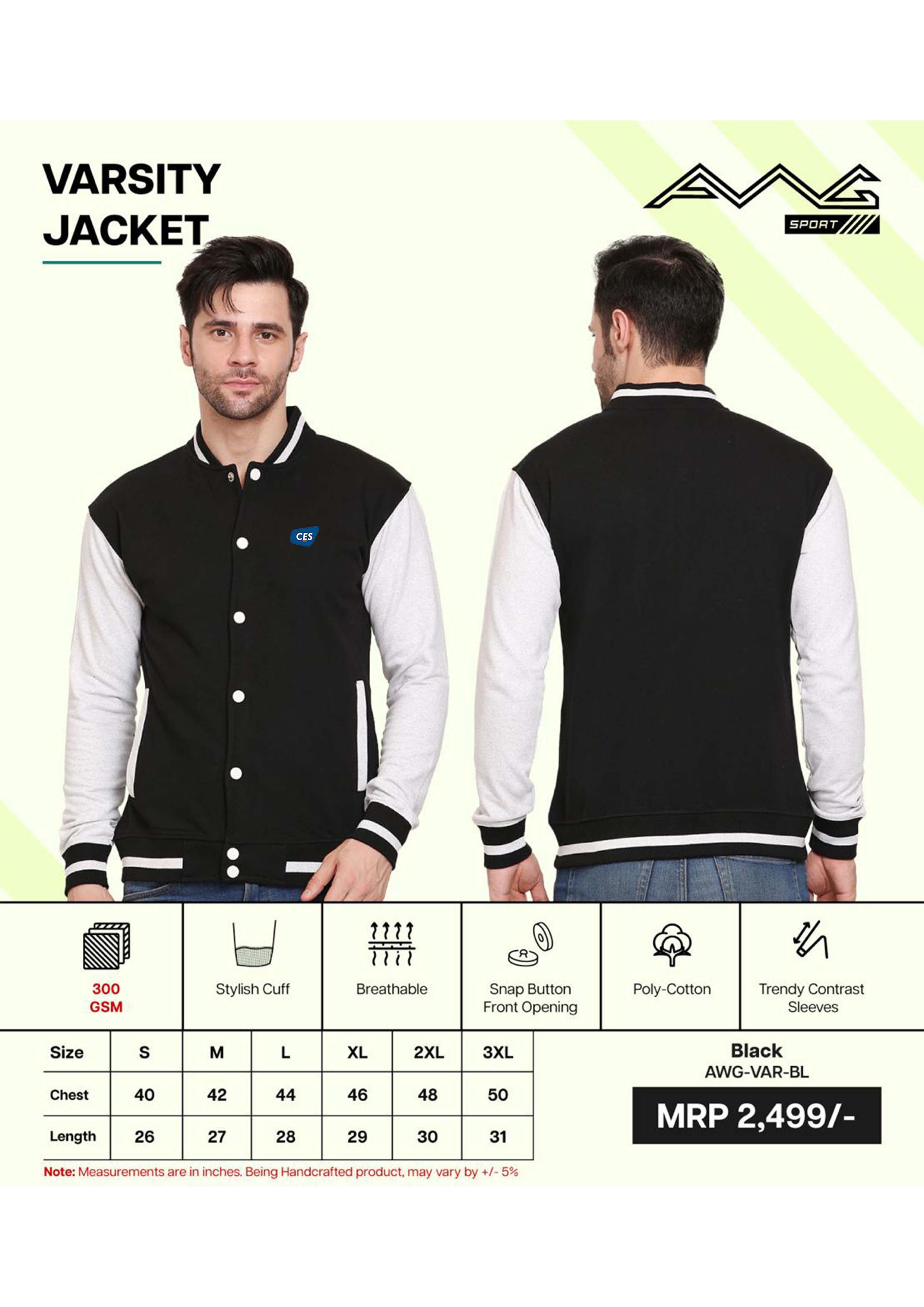 JACKETS - AWG - VARSITY JACKET - AWG-VAR-BL (BLACK)