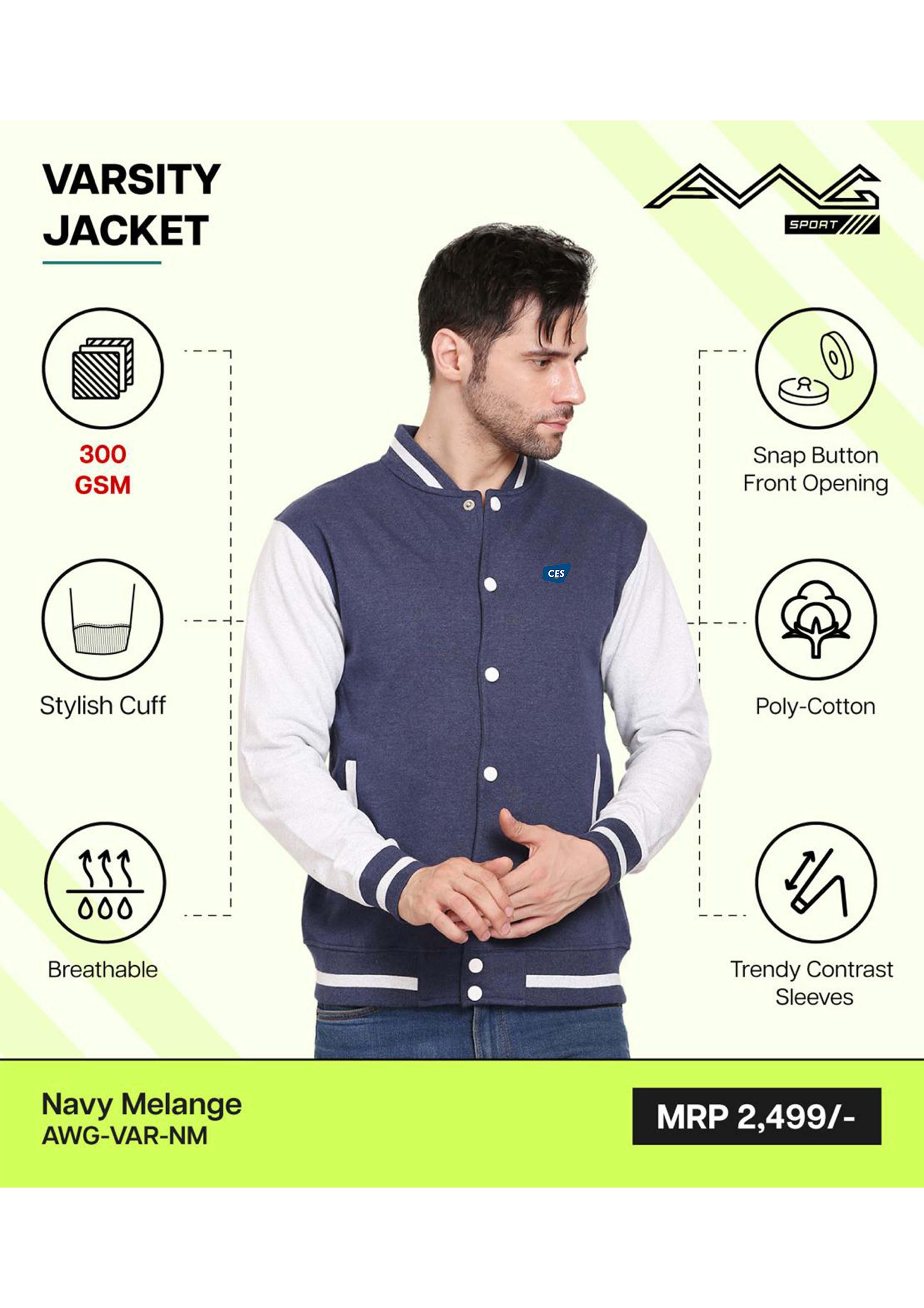JACKETS - AWG - VARSITY JACKET - AWG-VAR-BL (NAVY MELANGE)