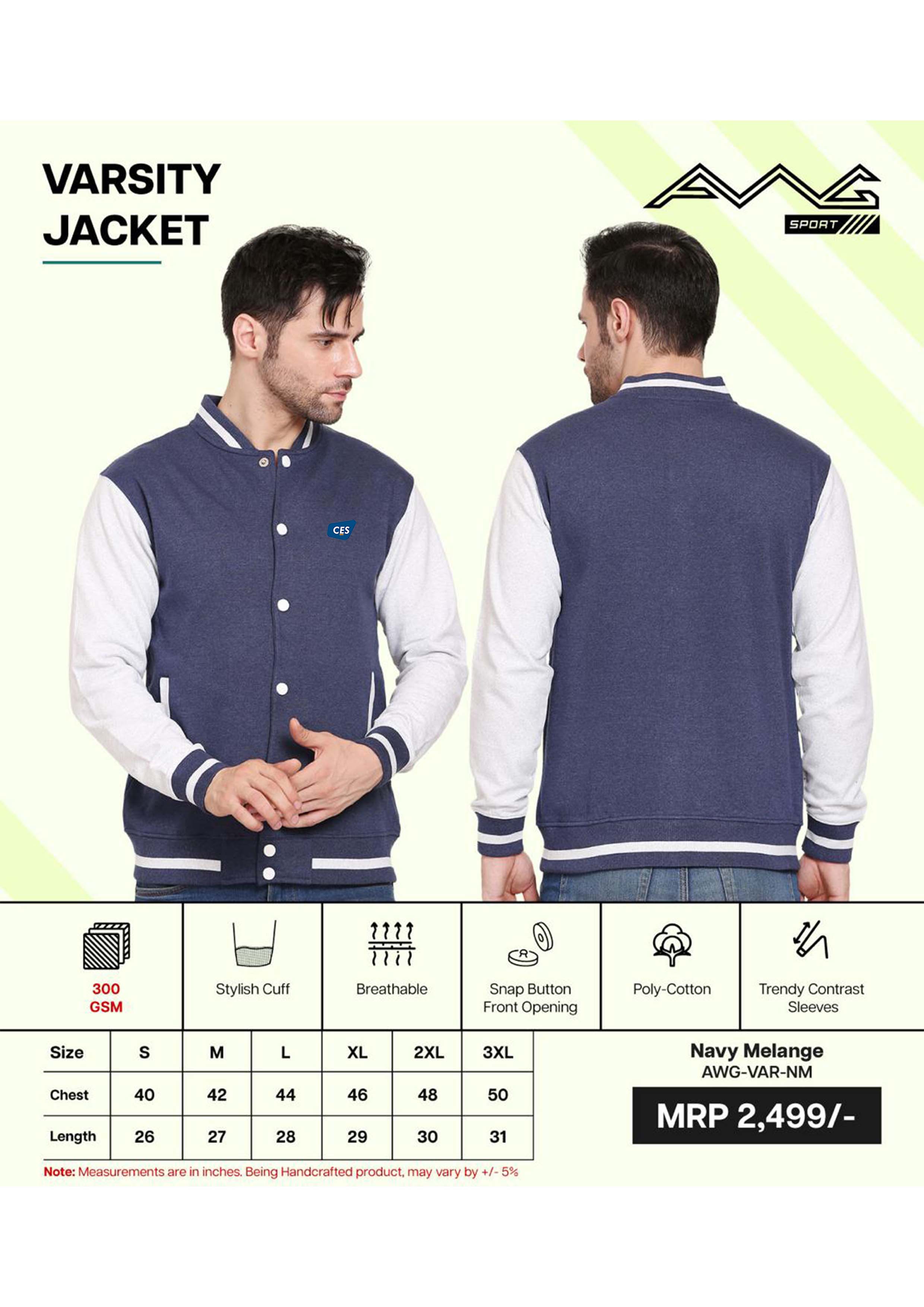 JACKETS - AWG - VARSITY JACKET - AWG-VAR-BL (NAVY MELANGE)