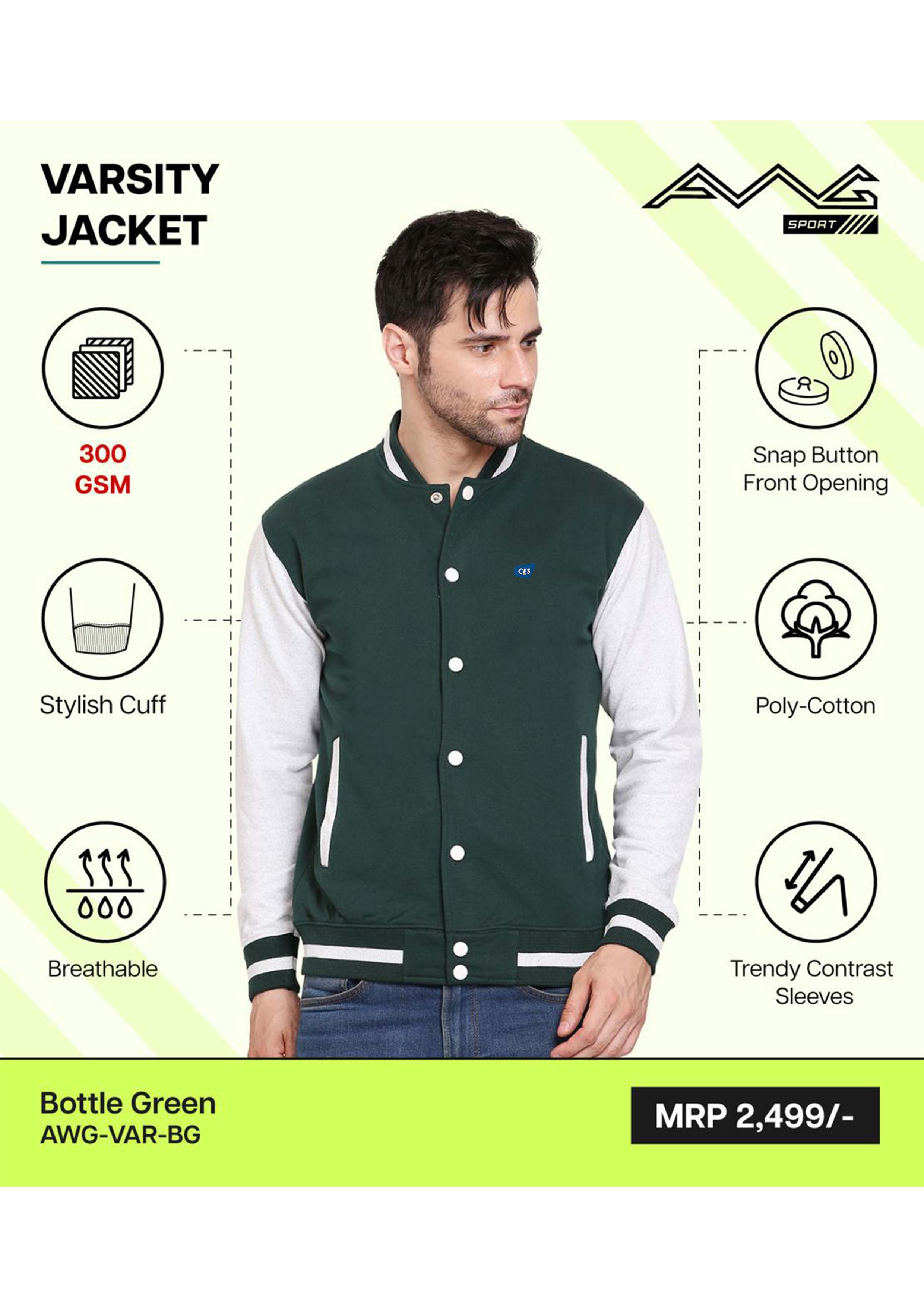JACKETS - AWG - VARSITY JACKET - AWG-VAR-BG (BOTTLE GREEN)