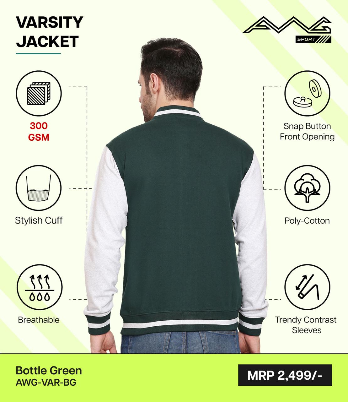 JACKETS - AWG - VARSITY JACKET - AWG-VAR-BG (BOTTLE GREEN)