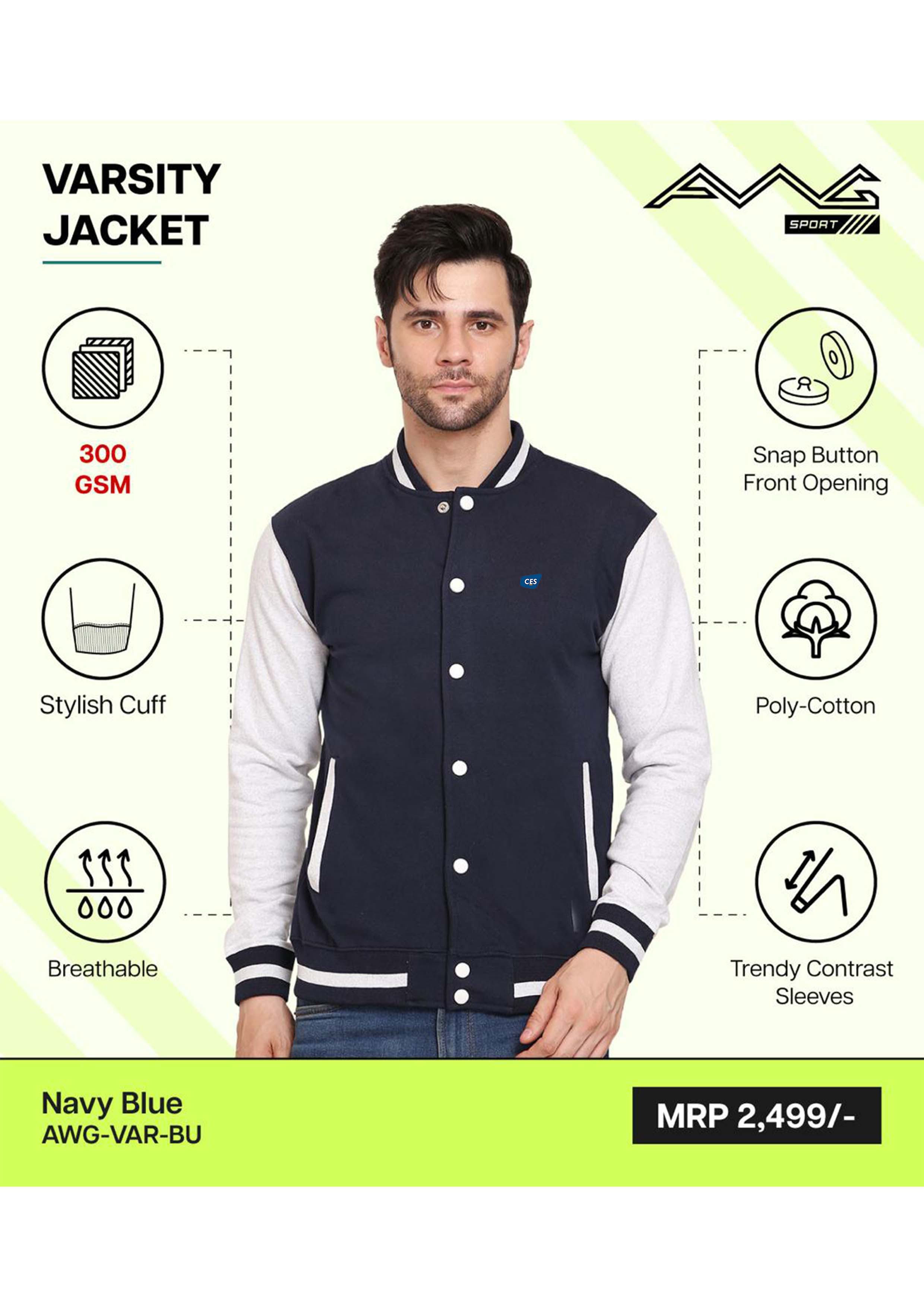 JACKETS - AWG - VARSITY JACKET - AWG-VAR-BU (NAVY BLUE)