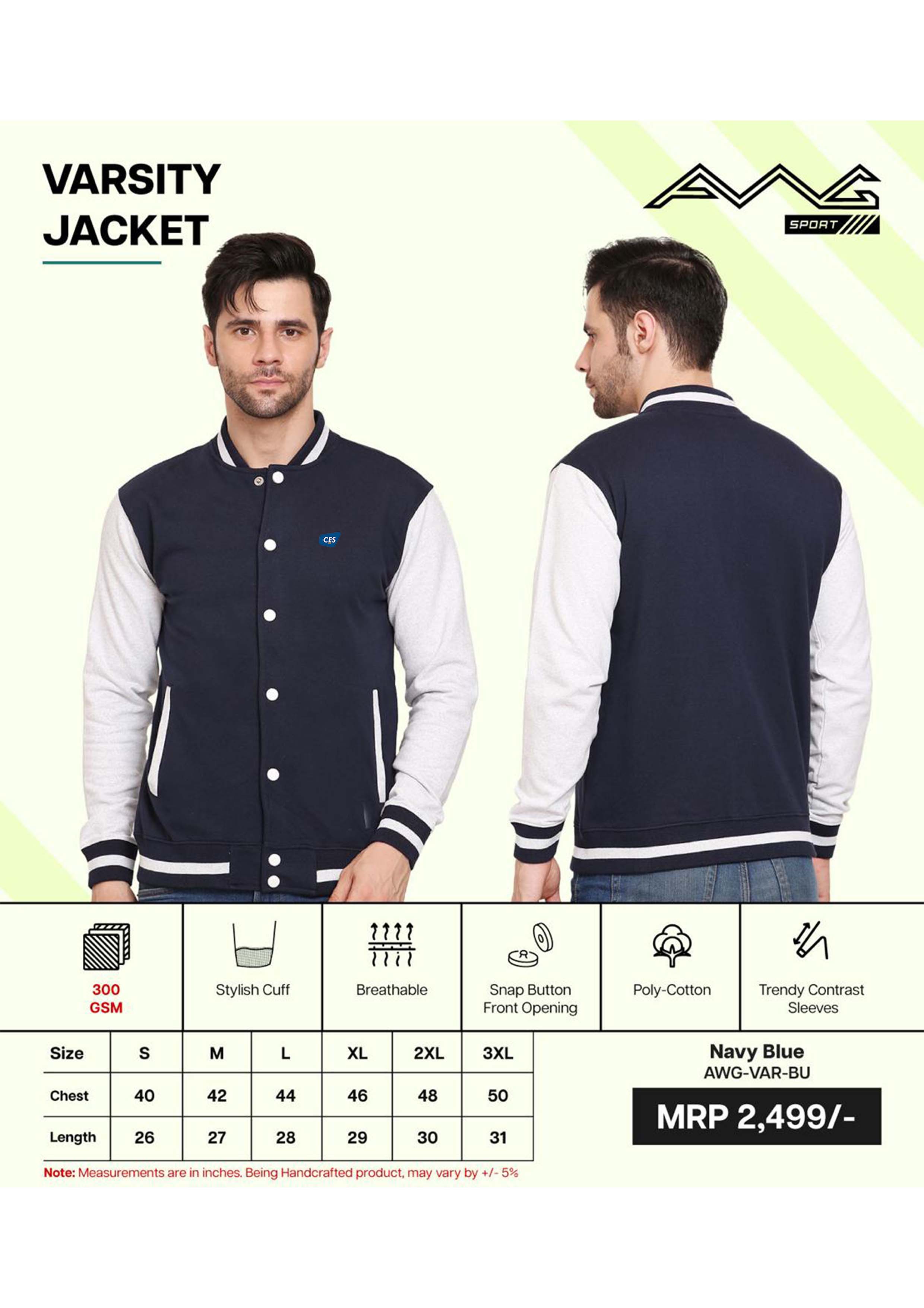 JACKETS - AWG - VARSITY JACKET - AWG-VAR-BU (NAVY BLUE)