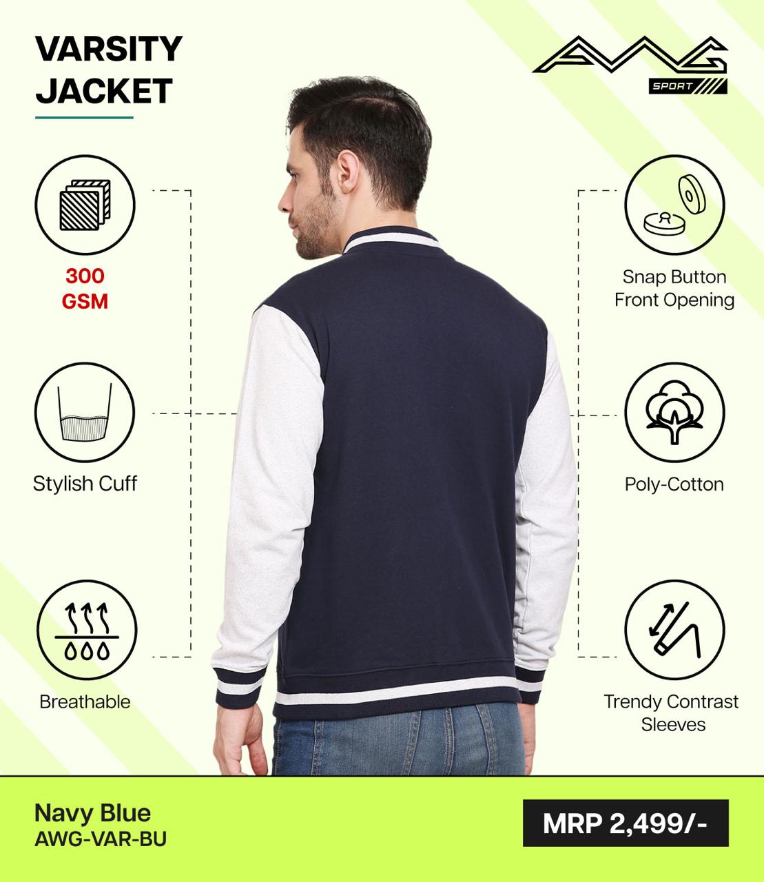 JACKETS - AWG - VARSITY JACKET - AWG-VAR-BU (NAVY BLUE)