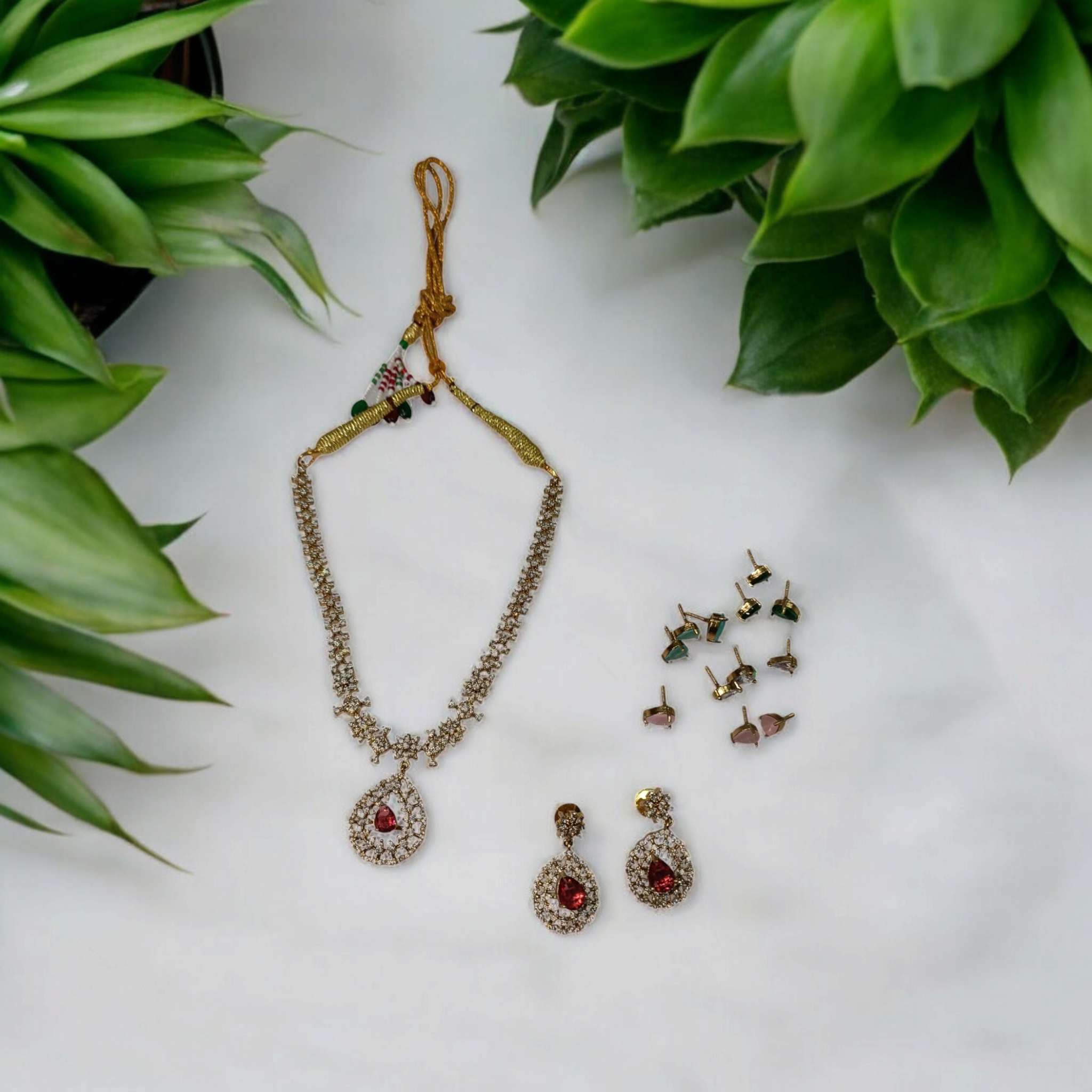 Elegant Necklace and Earrings Set with interchangeable stone option 