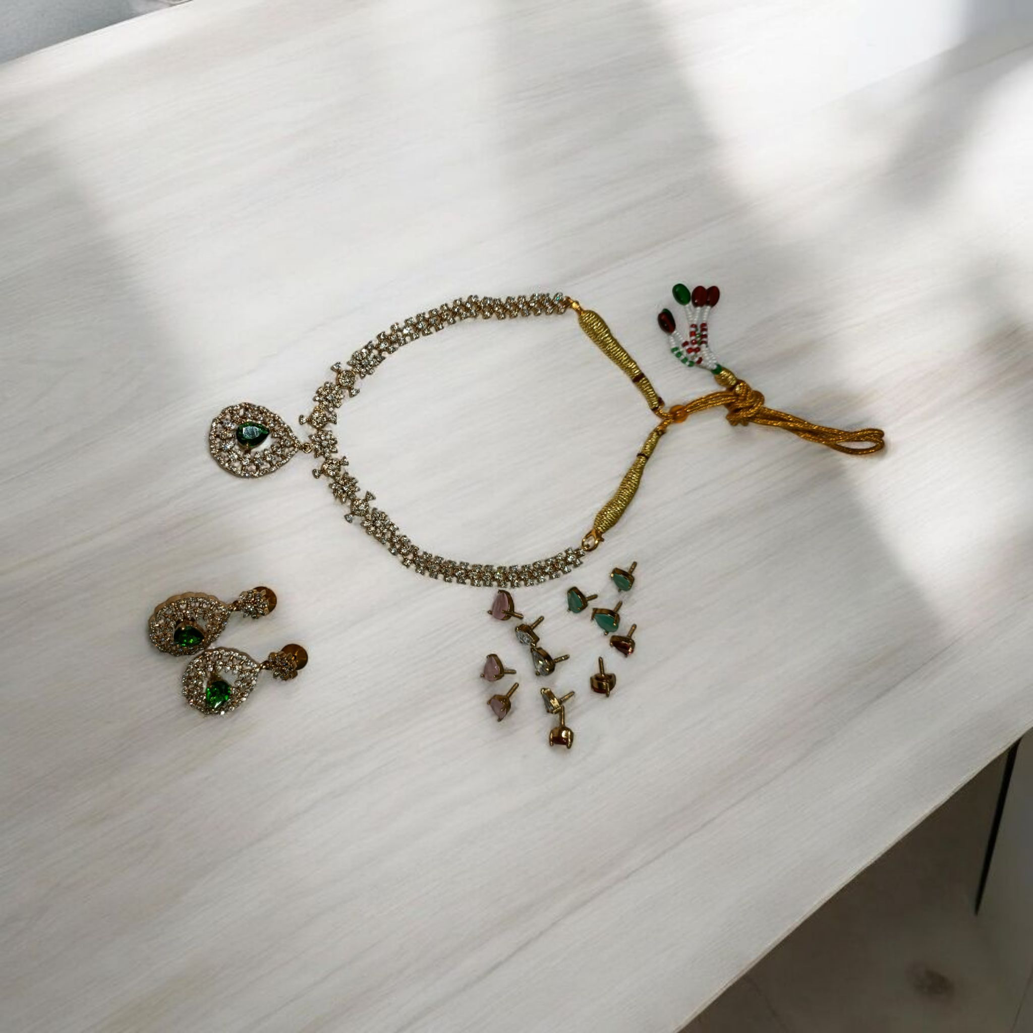 Elegant Necklace and Earrings Set with interchangeable stone option 