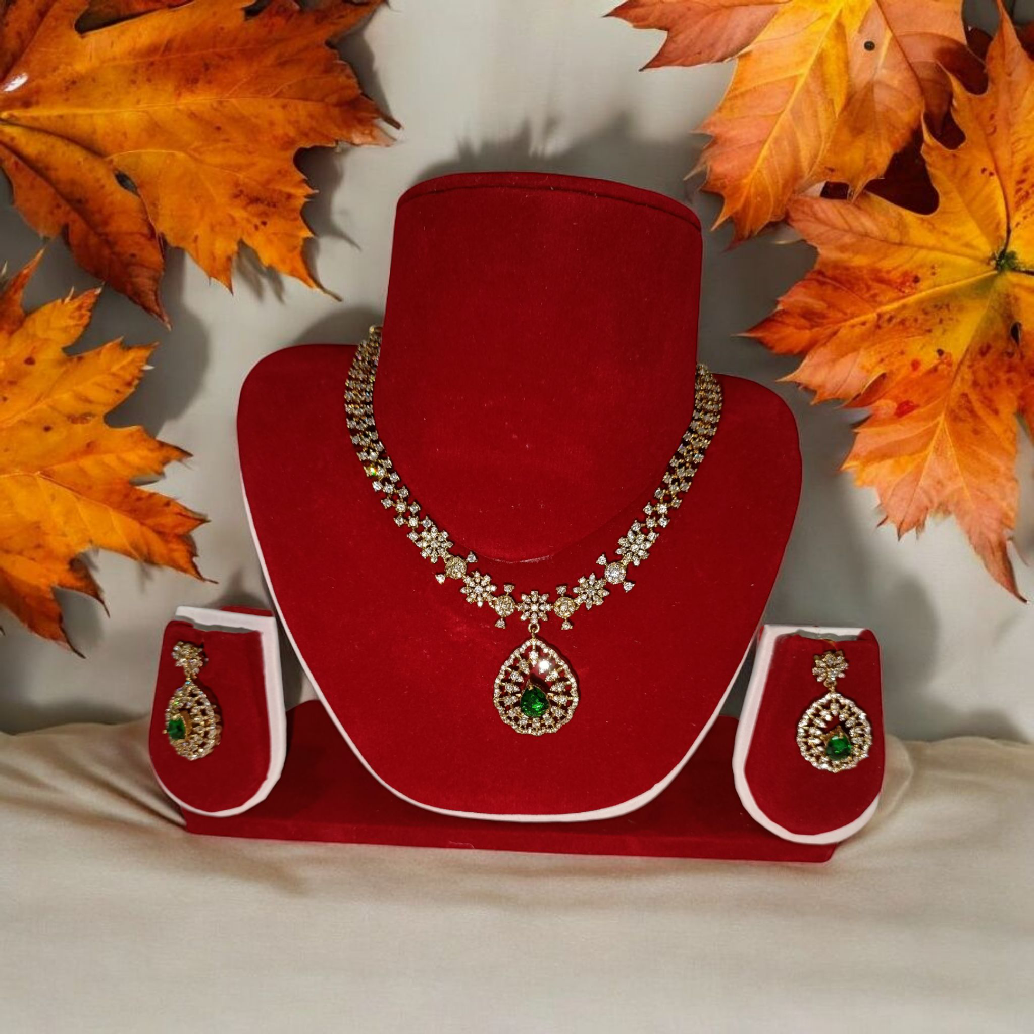 Elegant Necklace and Earrings Set with interchangeable stone option 