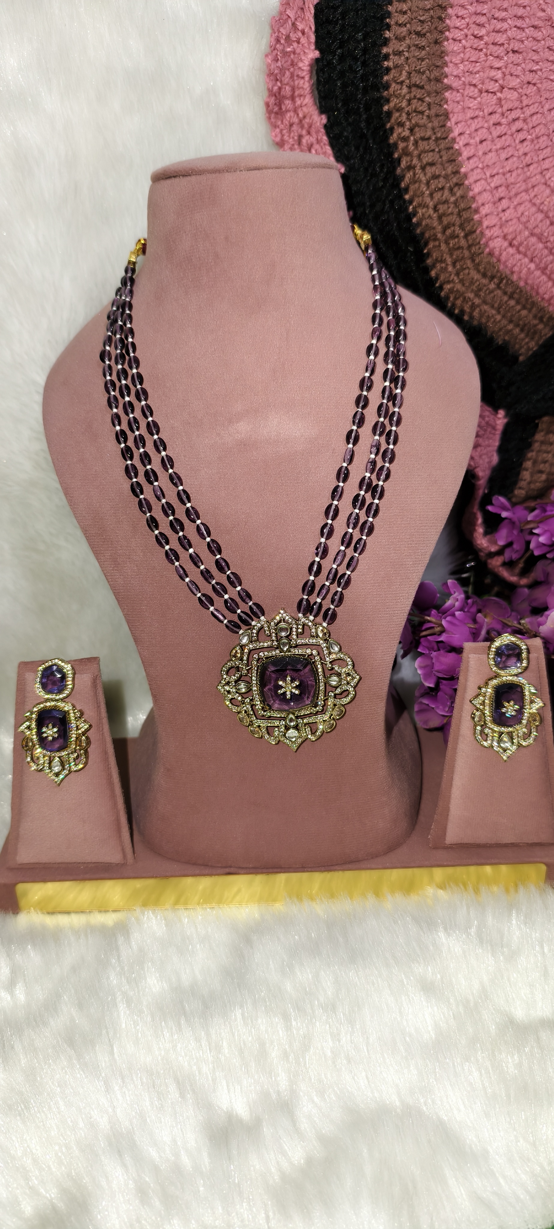 Elegant purple Necklace and Earrings Set