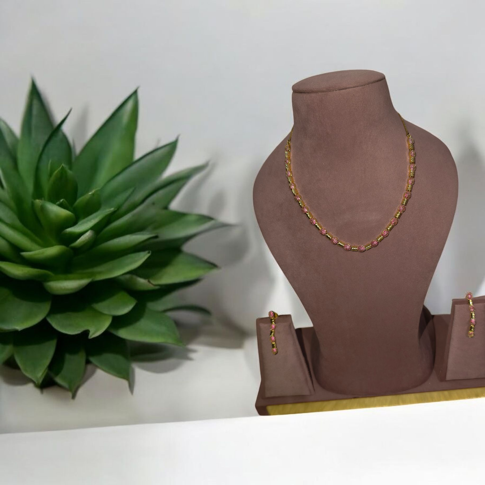 Elegant nano AD Gold Necklace Set