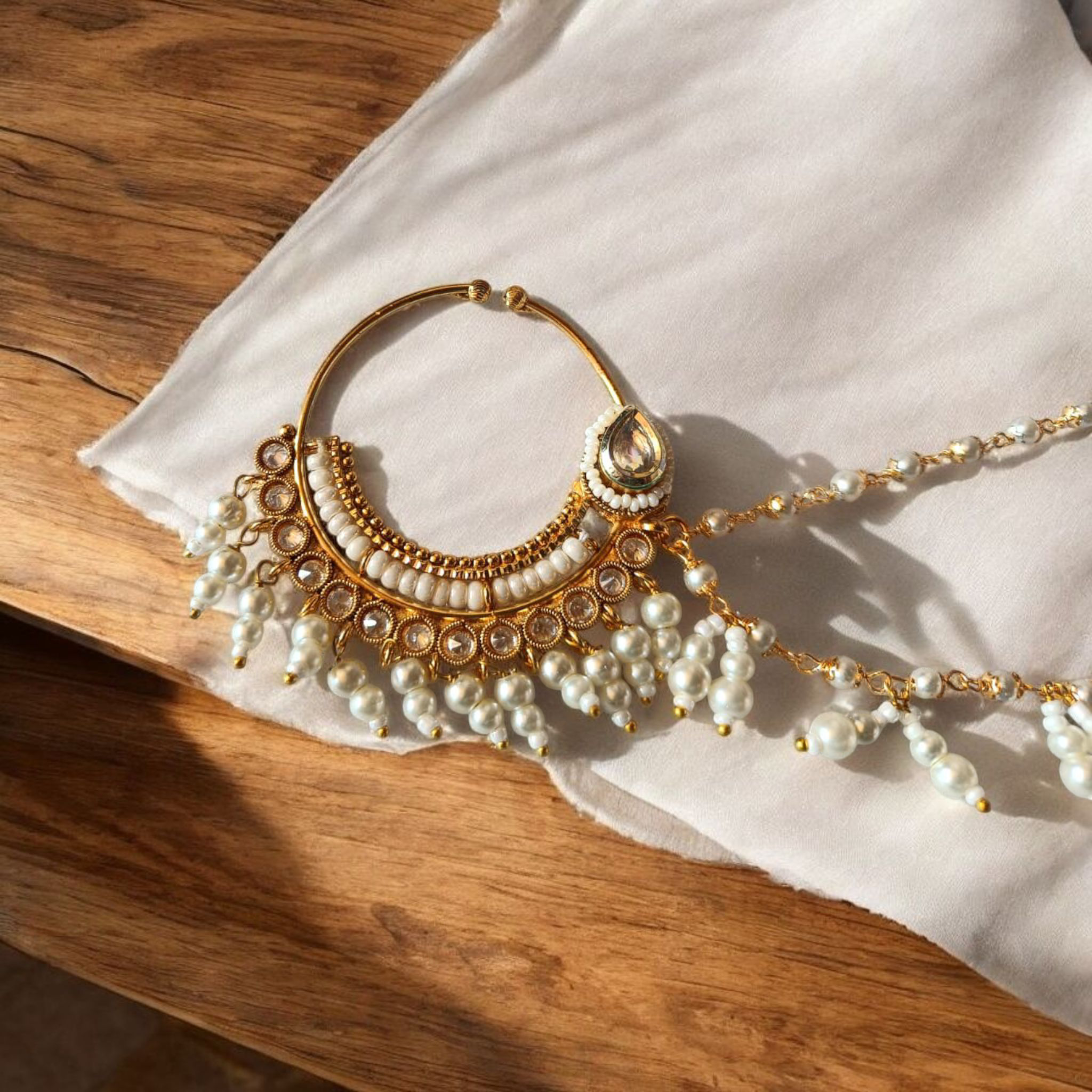 Gold Nose Ring with Chain