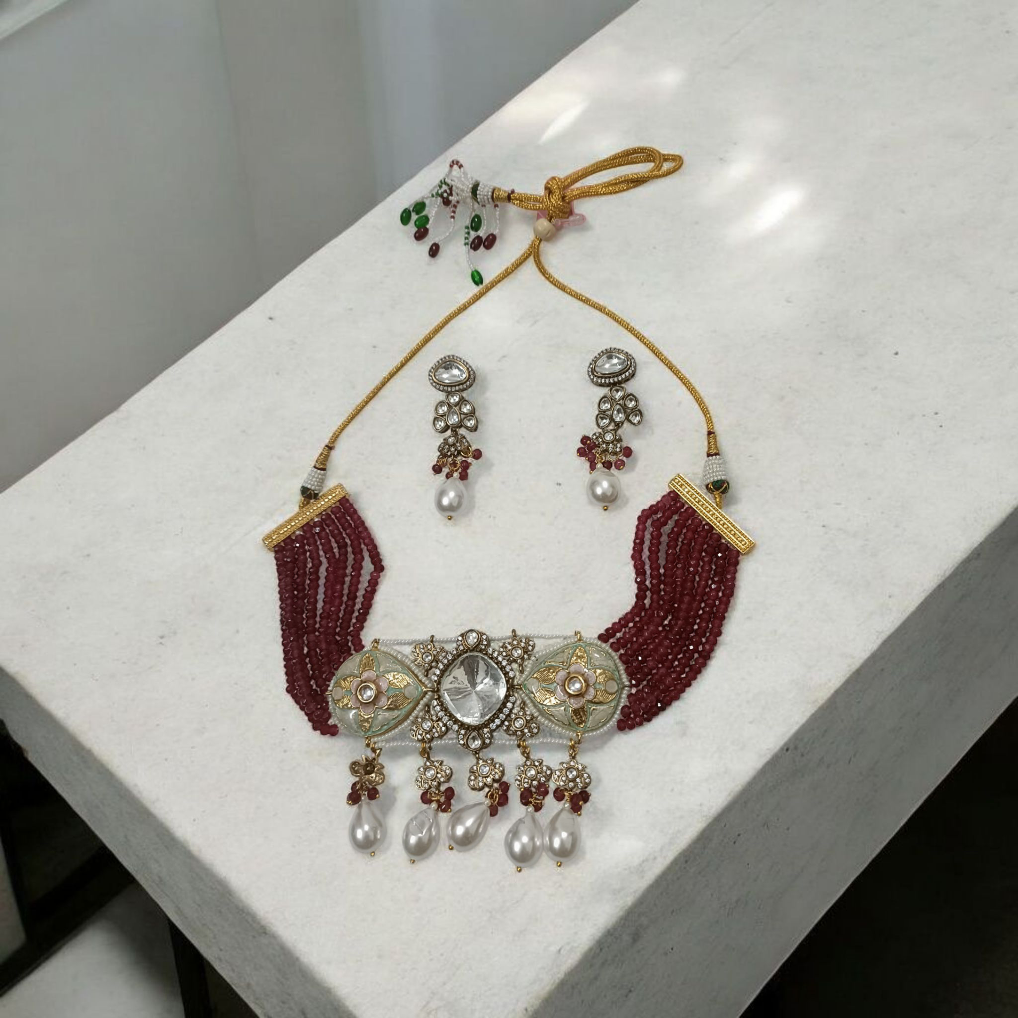 Fusion Moissanite stoned chocker with high quality natural beaded