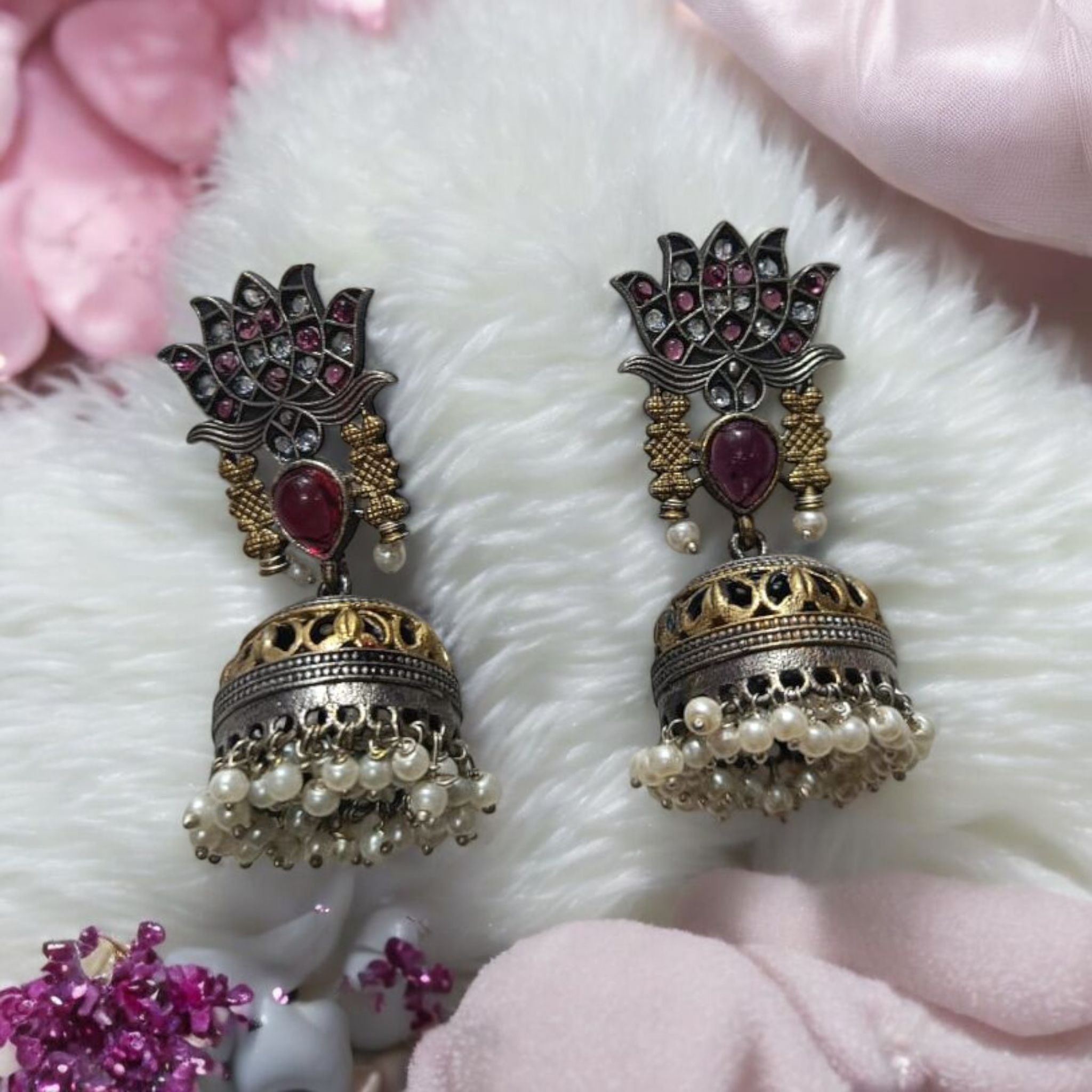 Dual toned ethnic earings