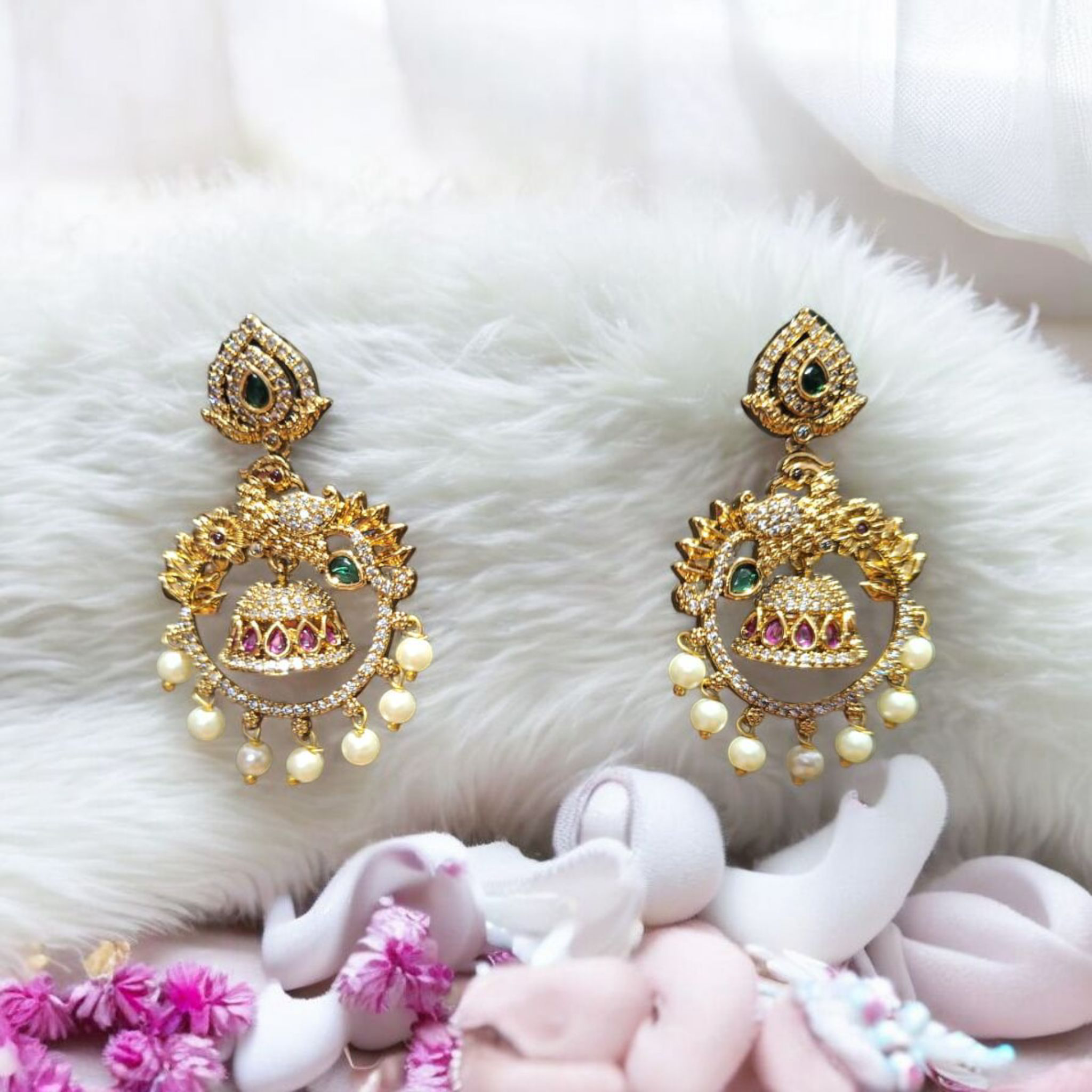 Gold and Pearl Chandbali Earrings