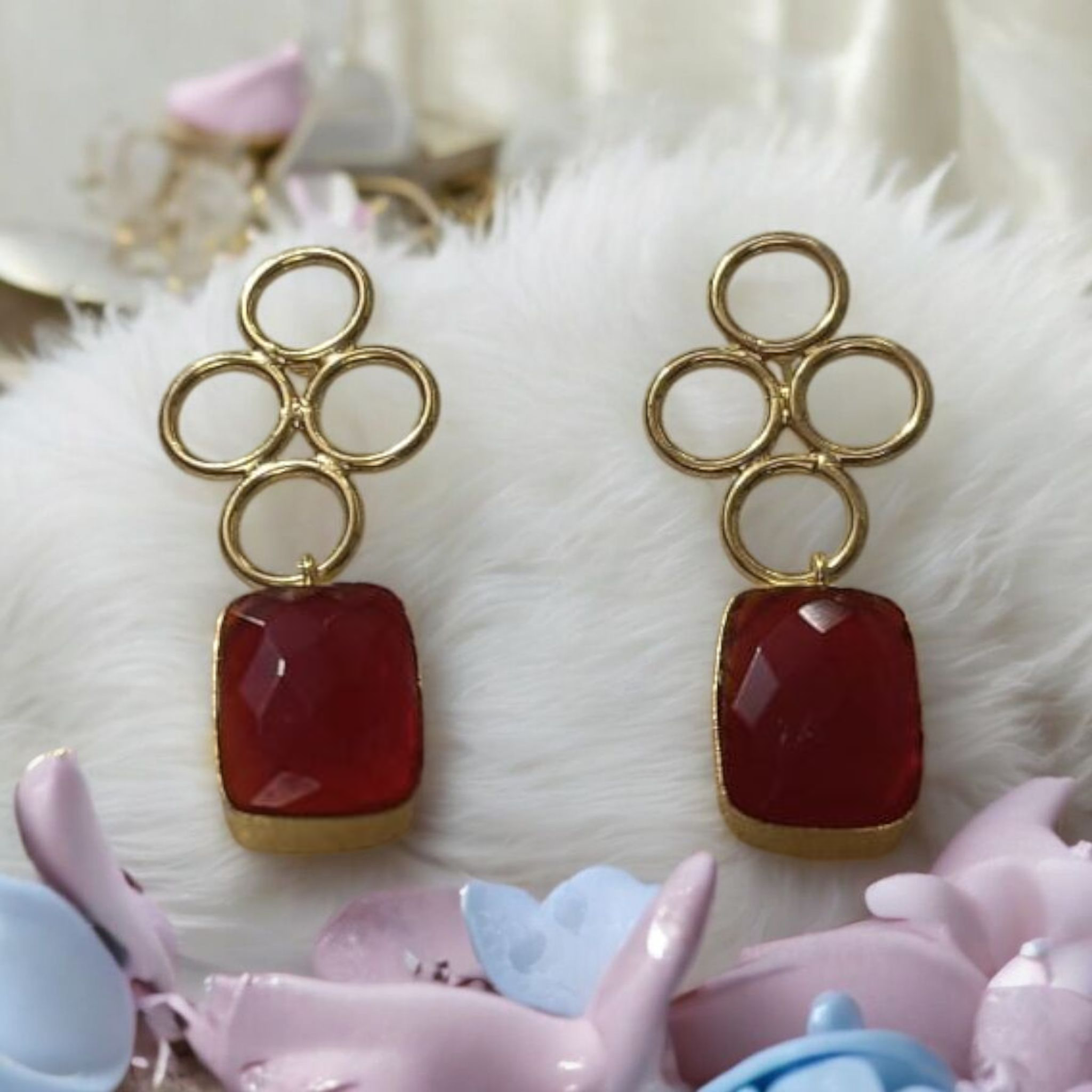 Gold and Red stone Earrings