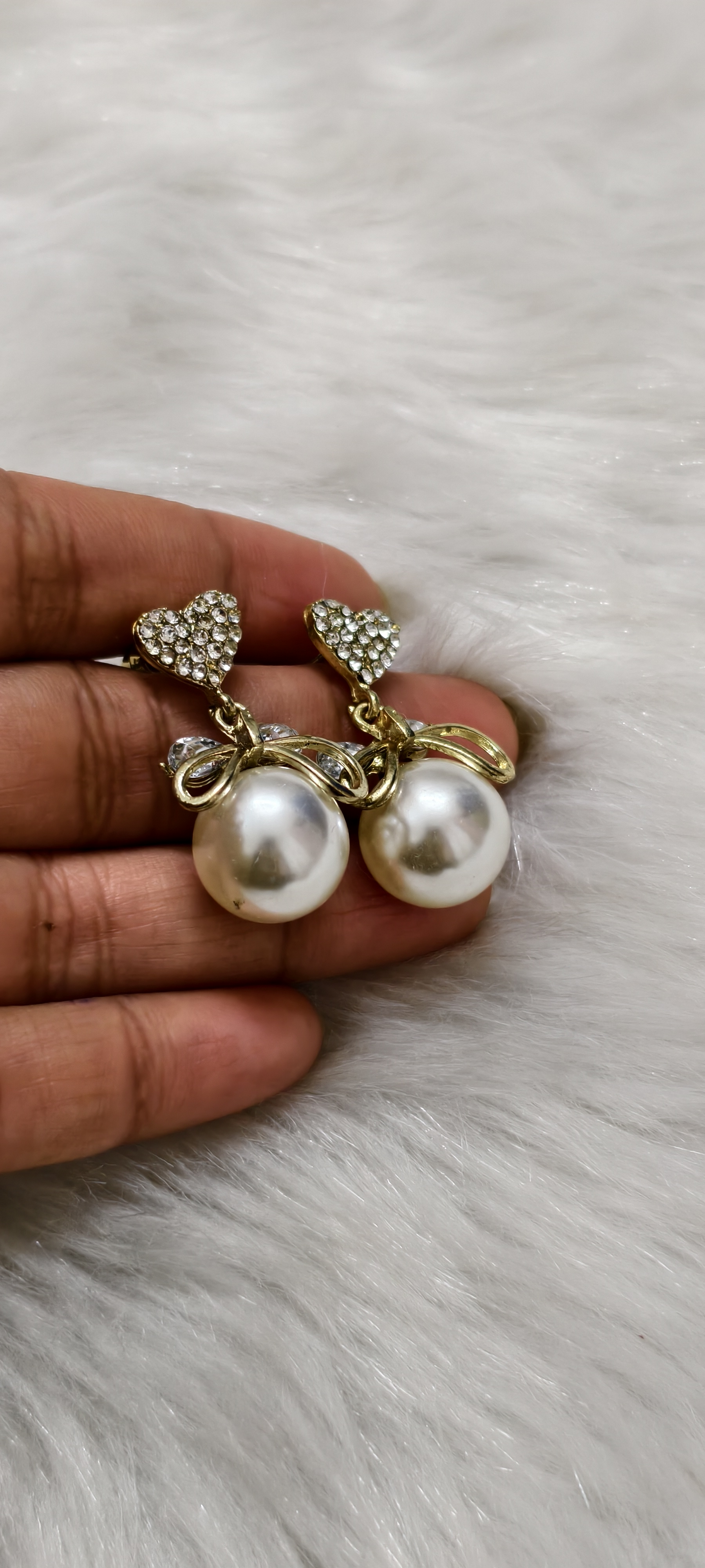 Heart Bow Pearl Earrings