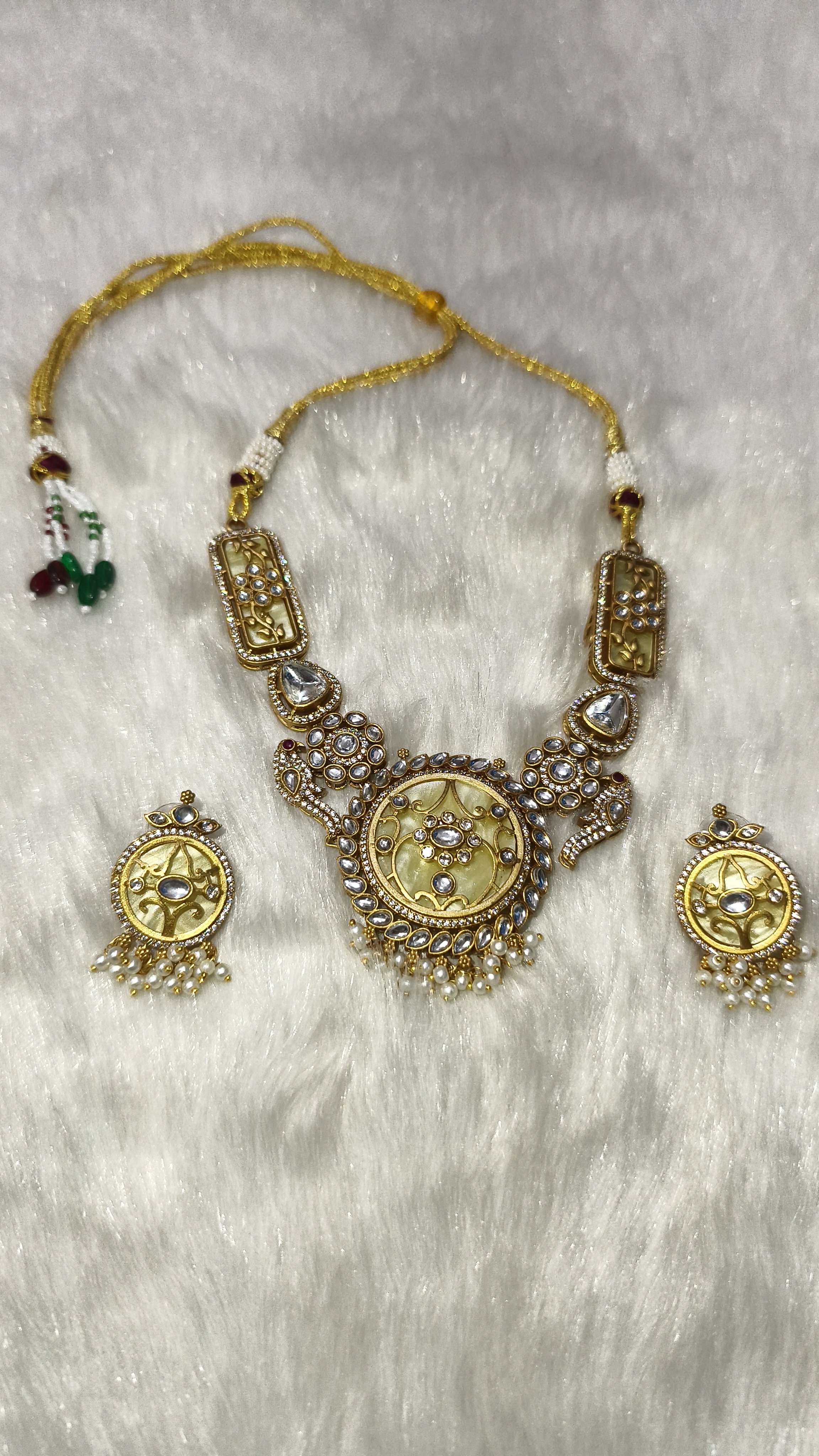 Kundan, MOP, AD stone Fusion Gold Necklace Set