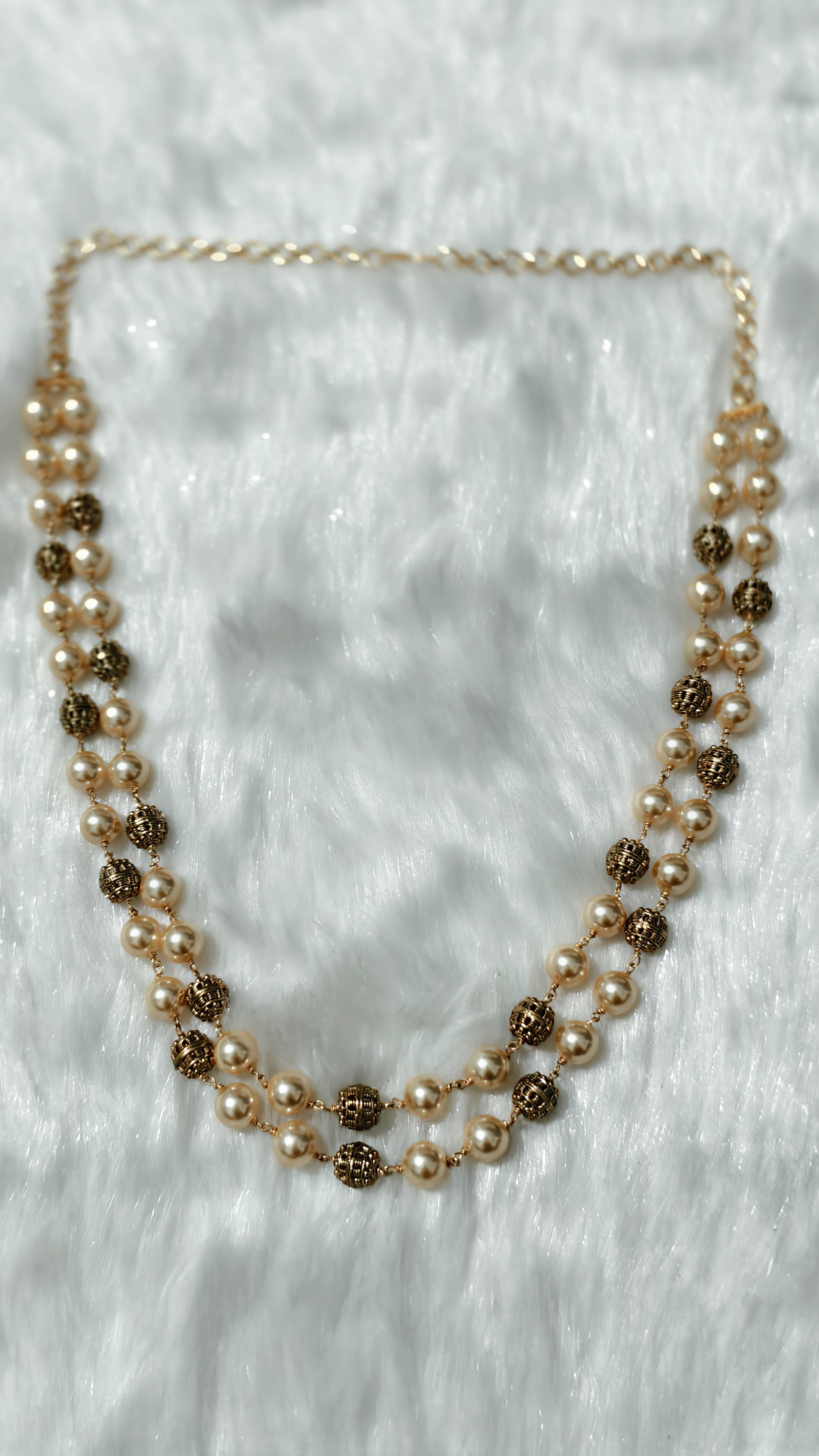 Elegant Pearl and golden Bead Necklace