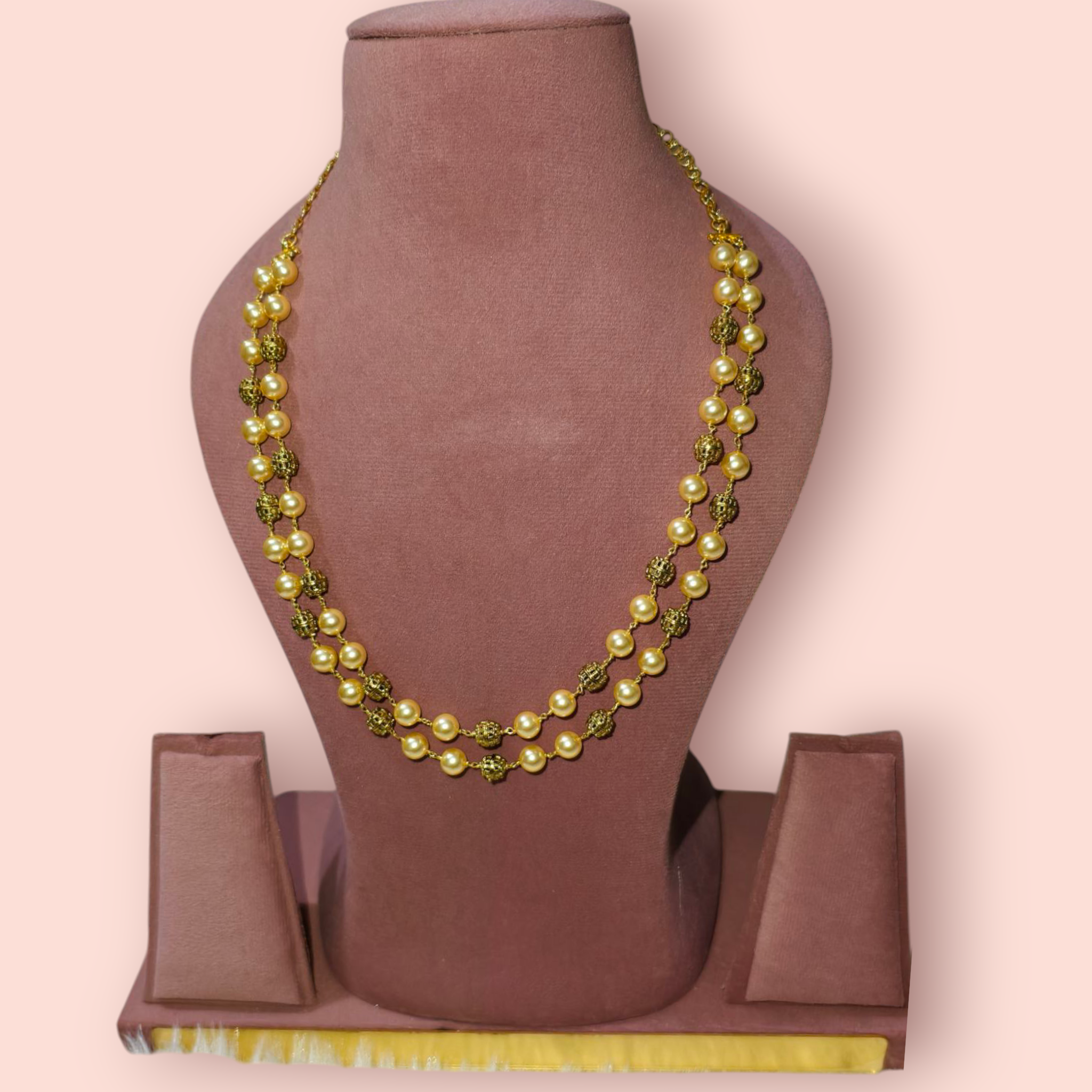 Elegant Pearl and golden Bead Necklace