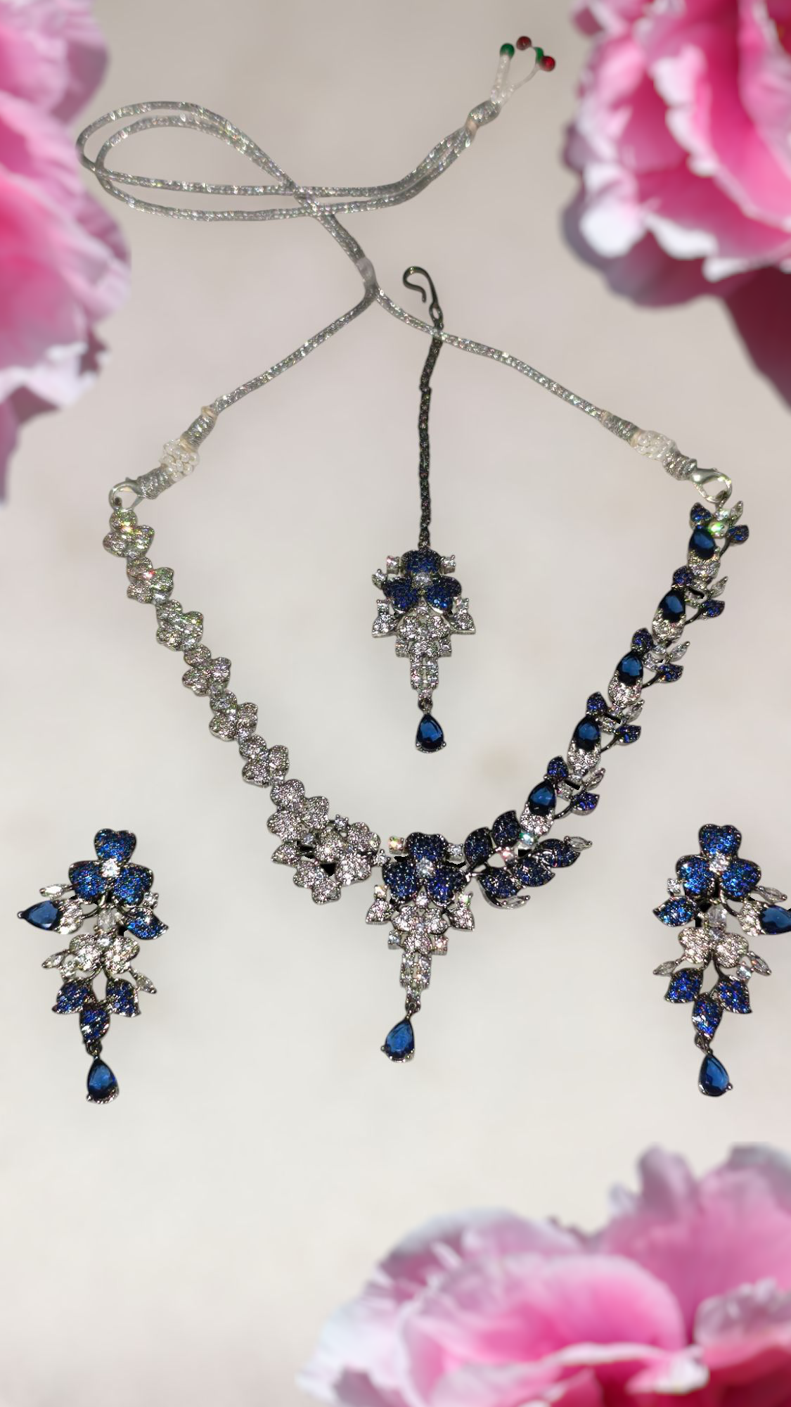 Elegant Blue and Silver AD Jewelry Set