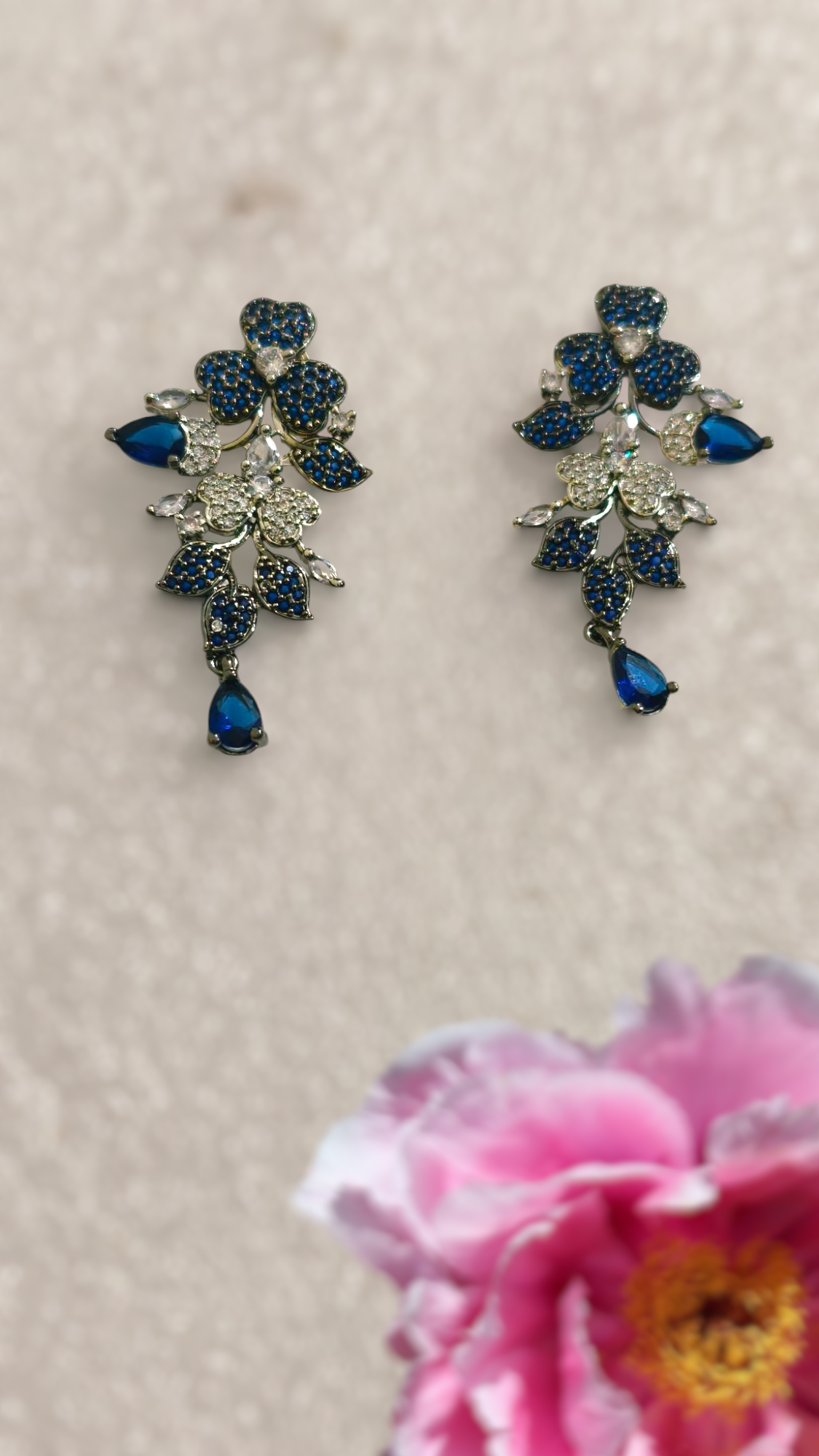 Elegant Blue and Silver AD Jewelry Set