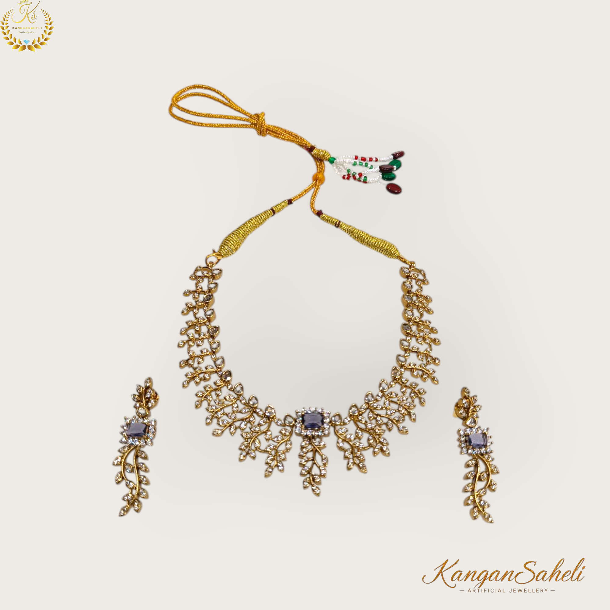 Purple stoned AD Necklace and Earrings Set