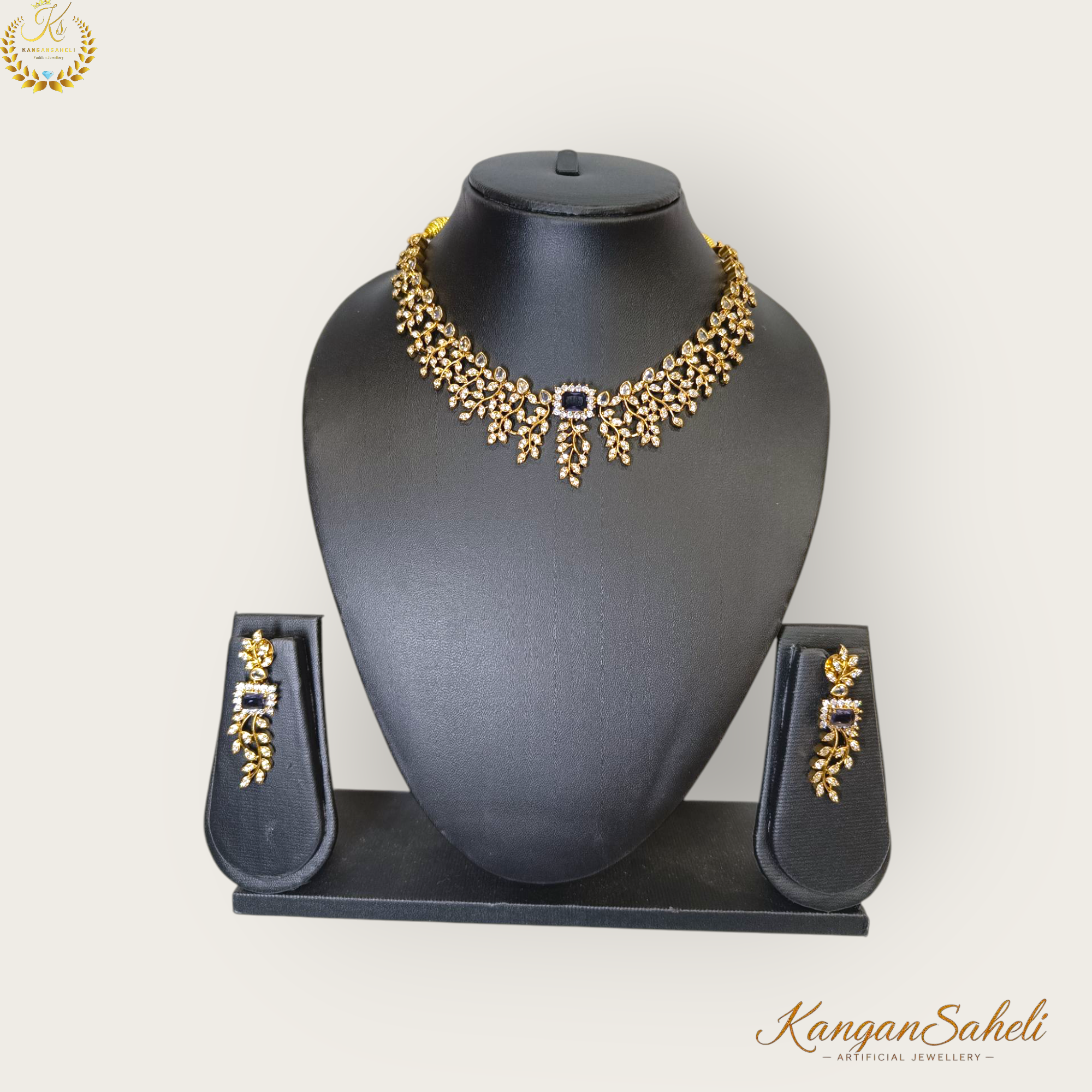 Purple stoned AD Necklace and Earrings Set