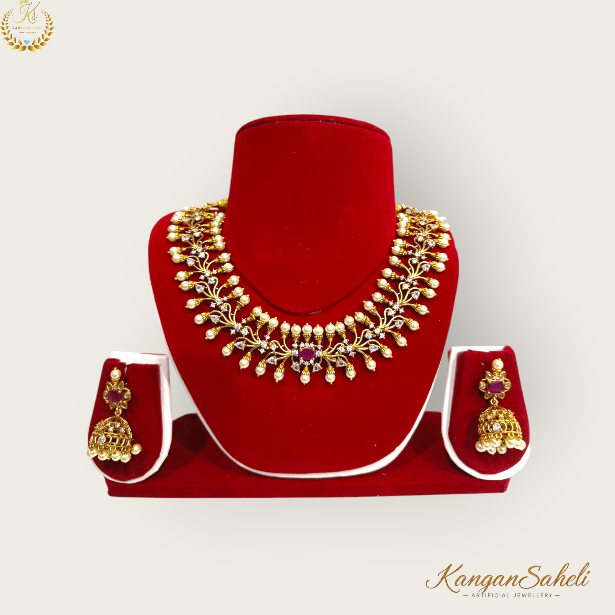 Peal and Rubi stone combinated golden Set