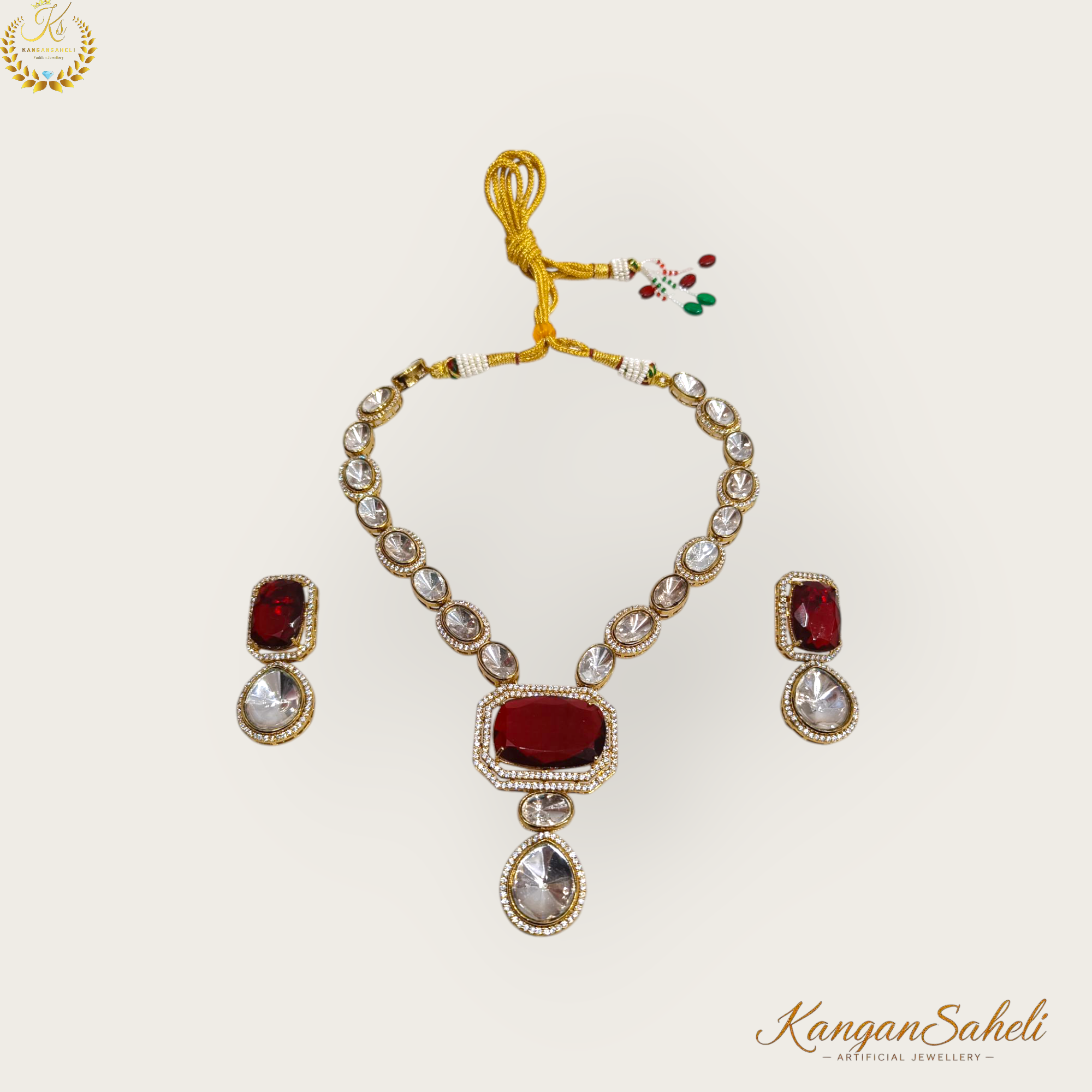 Red Doublet stoned premium Moissanite stoned set