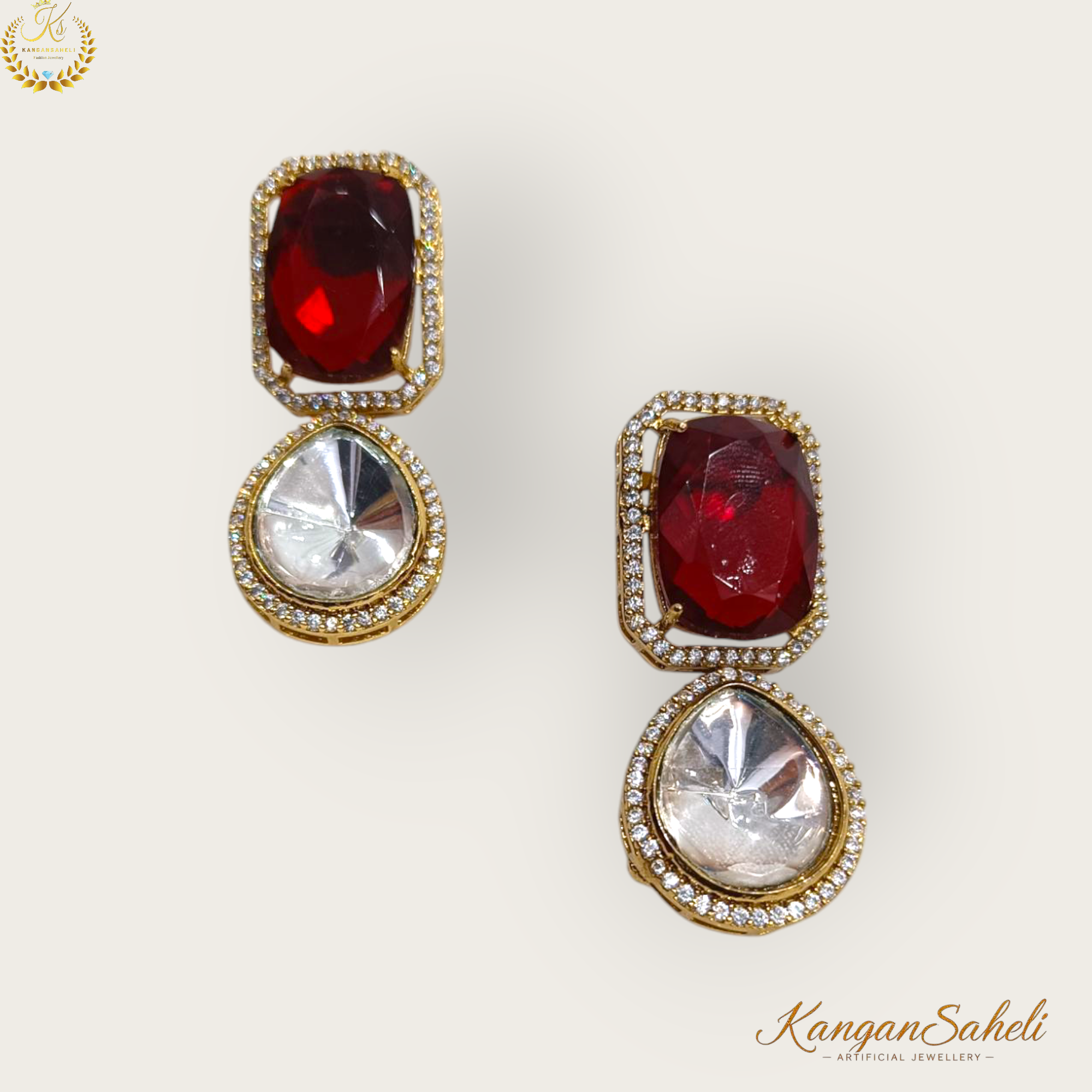 Red Doublet stoned premium Moissanite stoned set