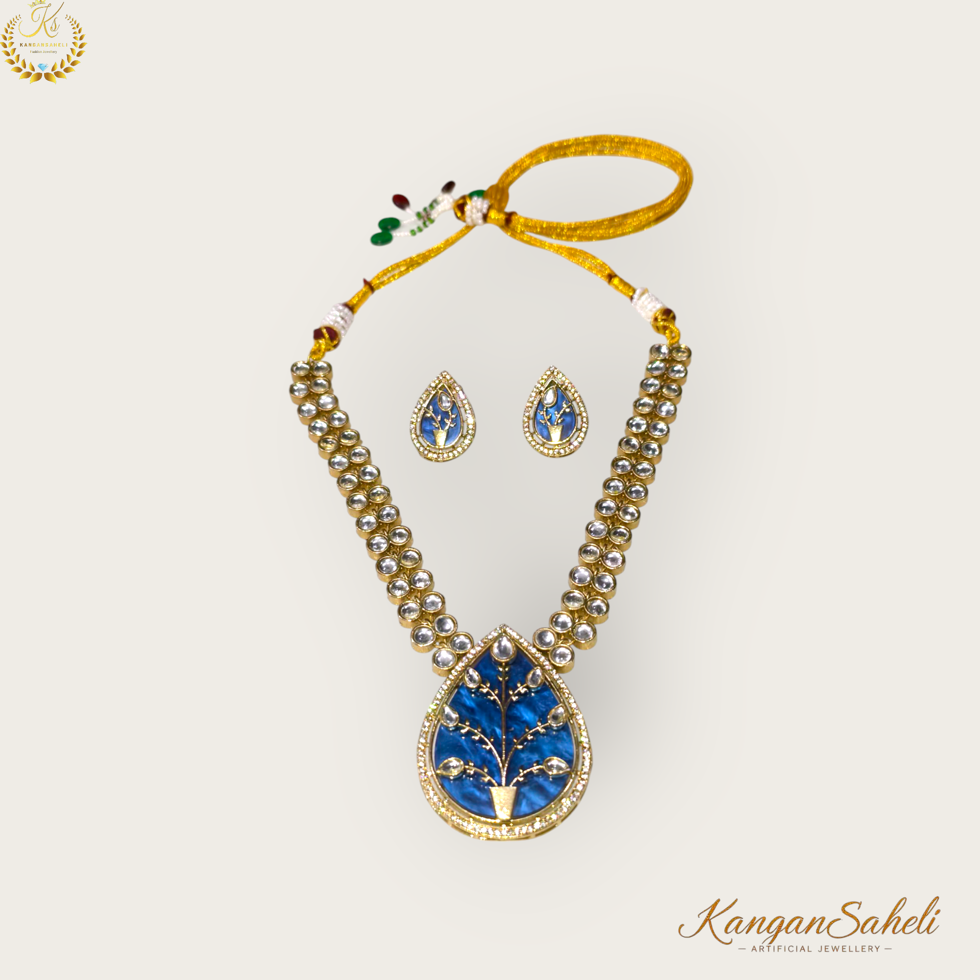 Blue MOP and Kundan Necklace Set
