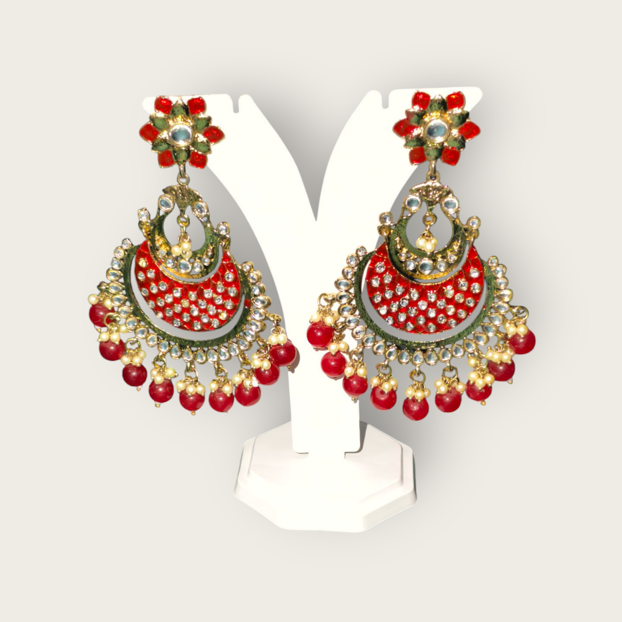 Traditional Indian Earrings with red kundan