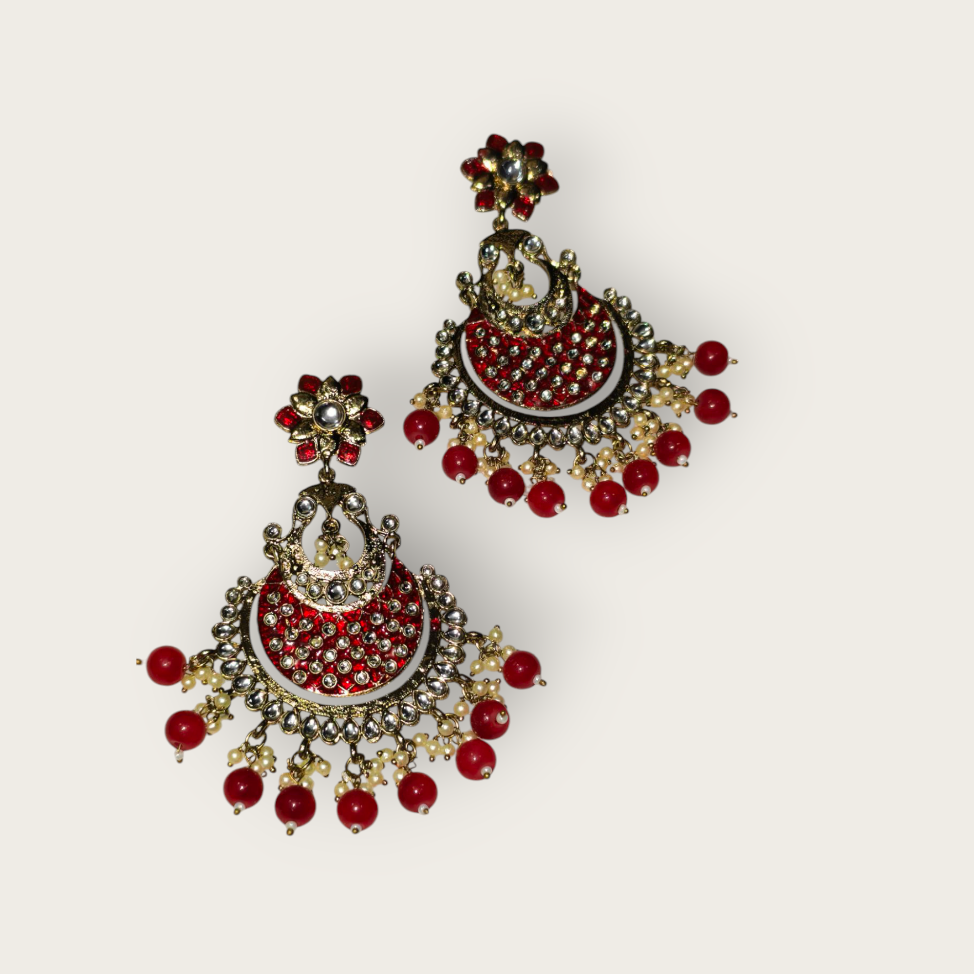 Traditional Indian Earrings with red kundan 