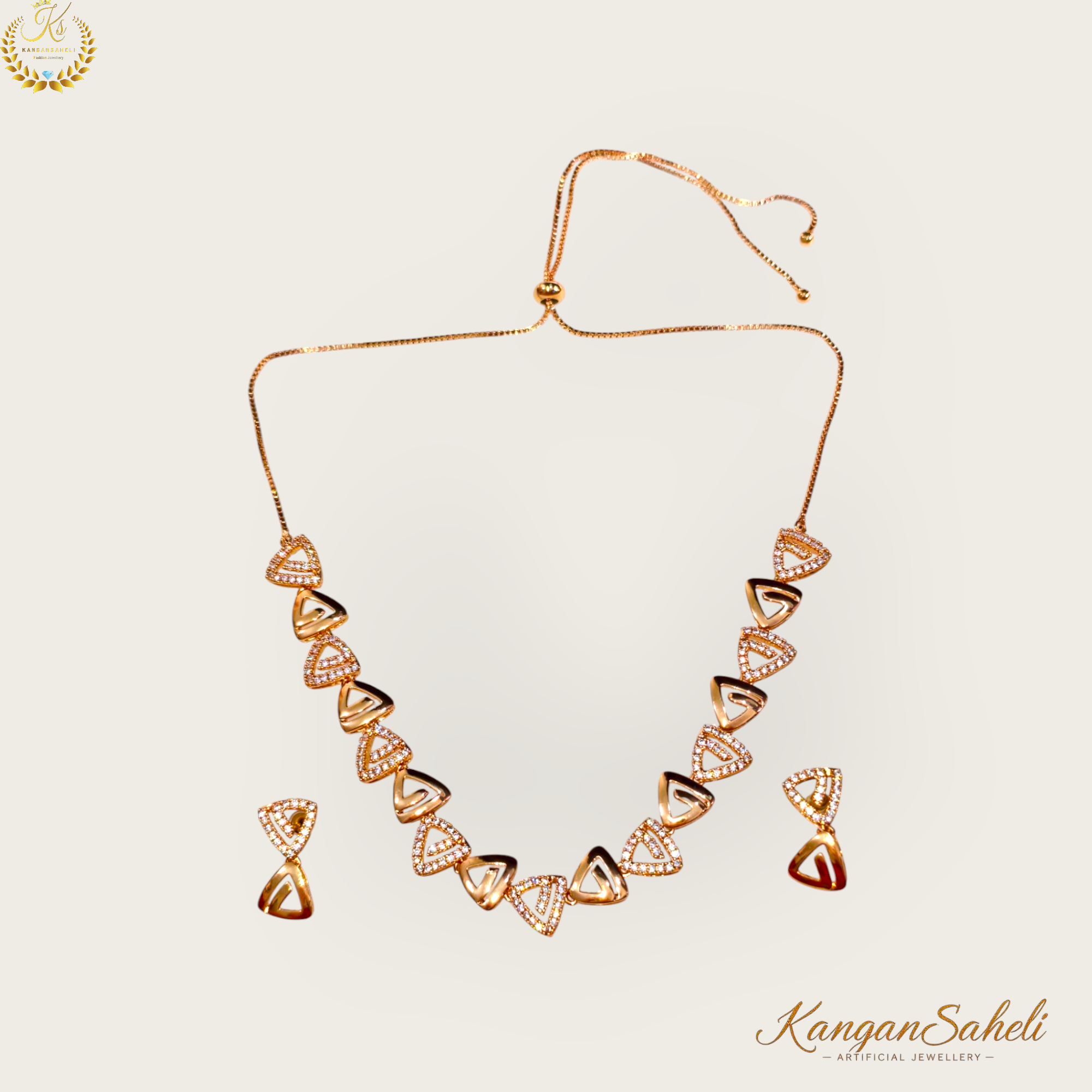 Elegant Rose gold polished Diamond Necklace Set