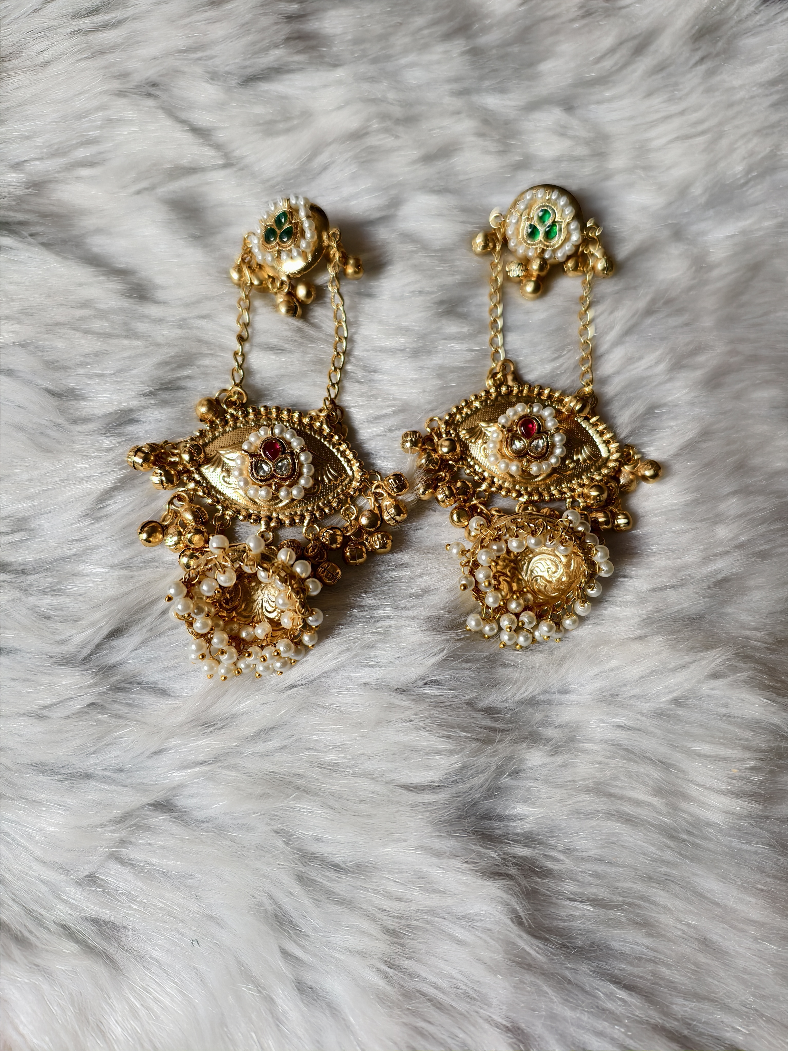 Gold-Plated Eye Motif Kashmiri Earrings
