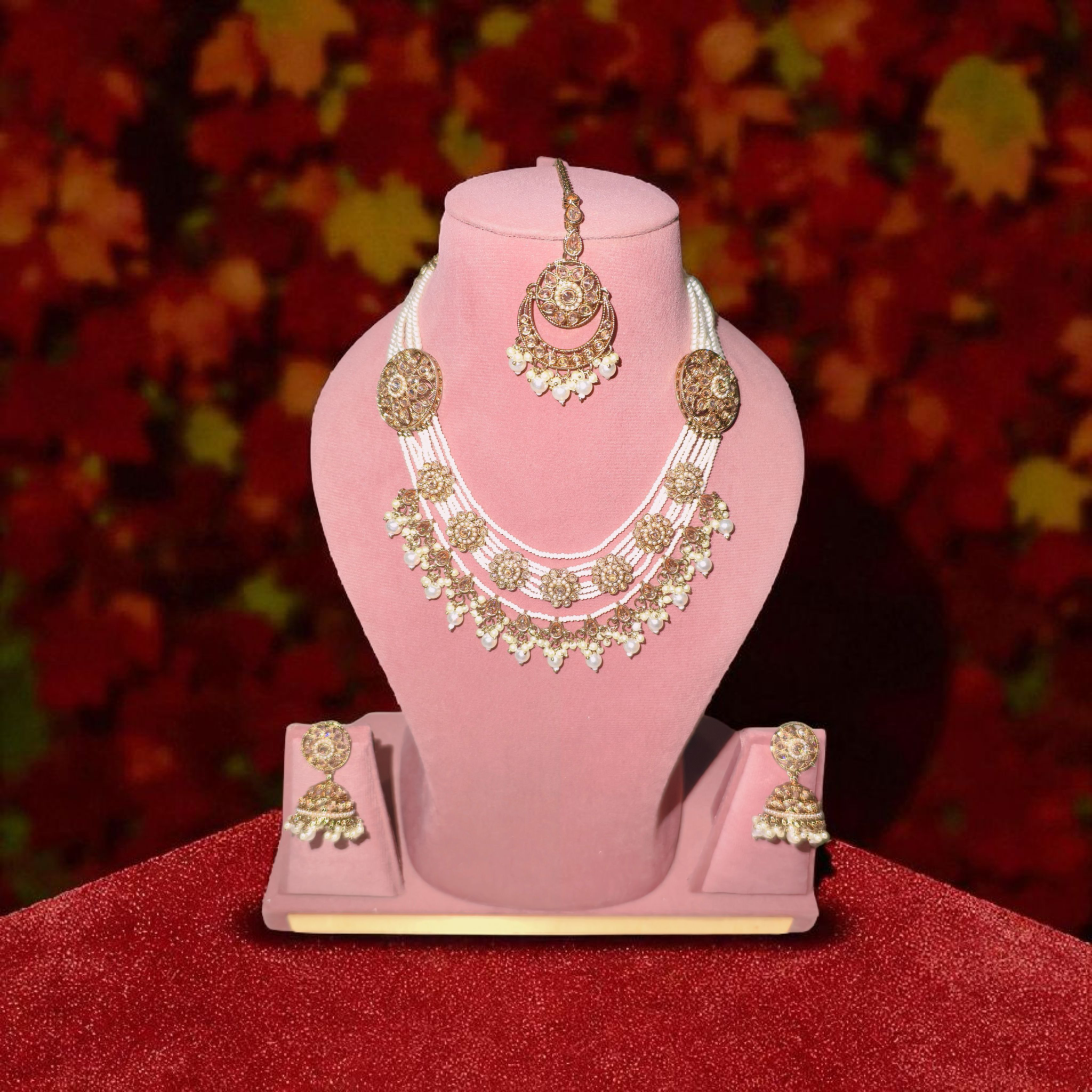 Traditional Indian Pearl with Kundan Jewelry Set