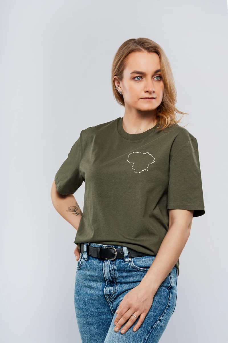 Lietuvos kontūrai siuvinėti marškinėliai