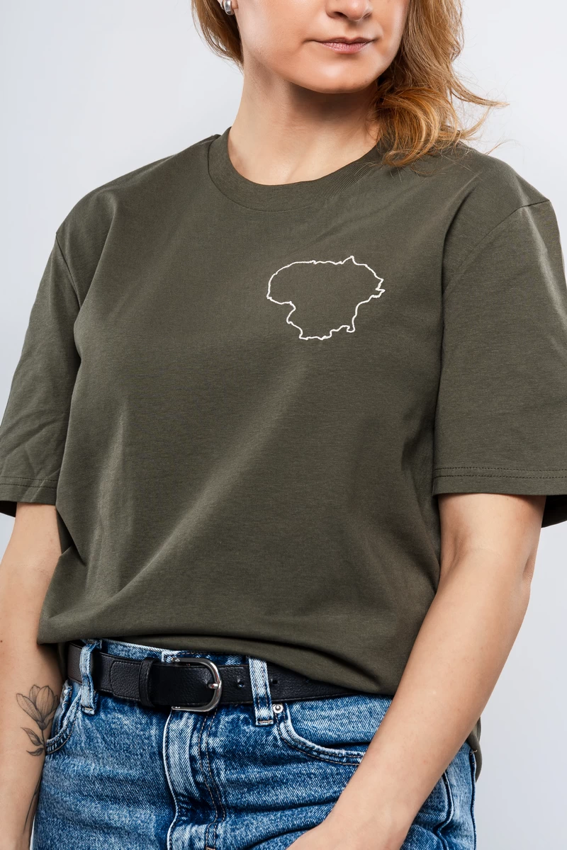 Lietuvos kontūrai siuvinėti marškinėliai