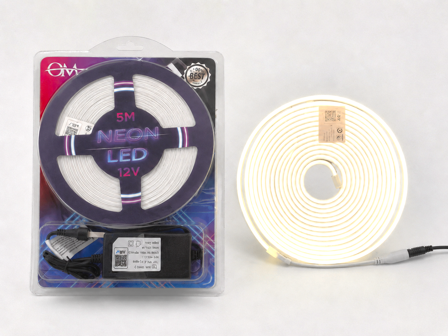 Manguera Tira Neon LED Flexible OM 12V (5 Metros) - Blanco Cálido